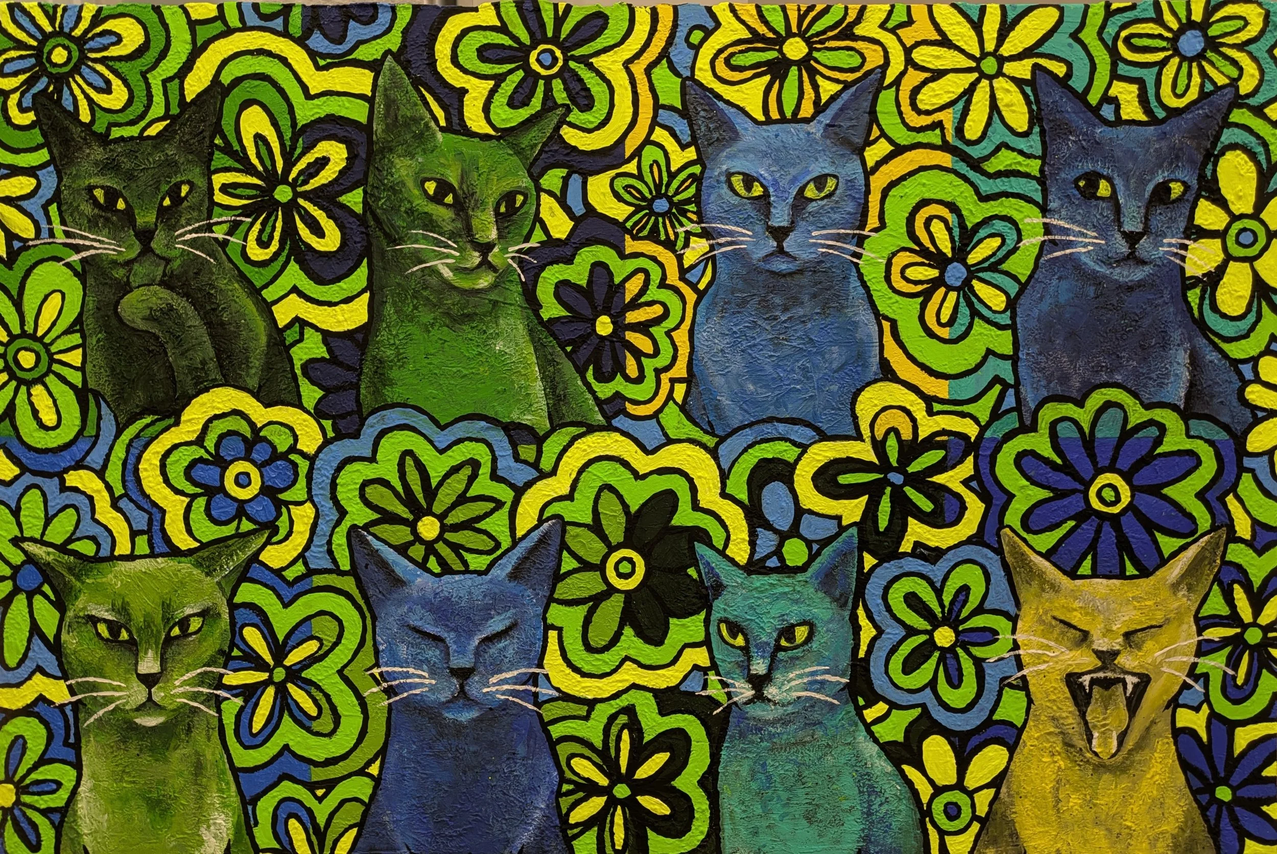 acrylic - eight green cats.jpg