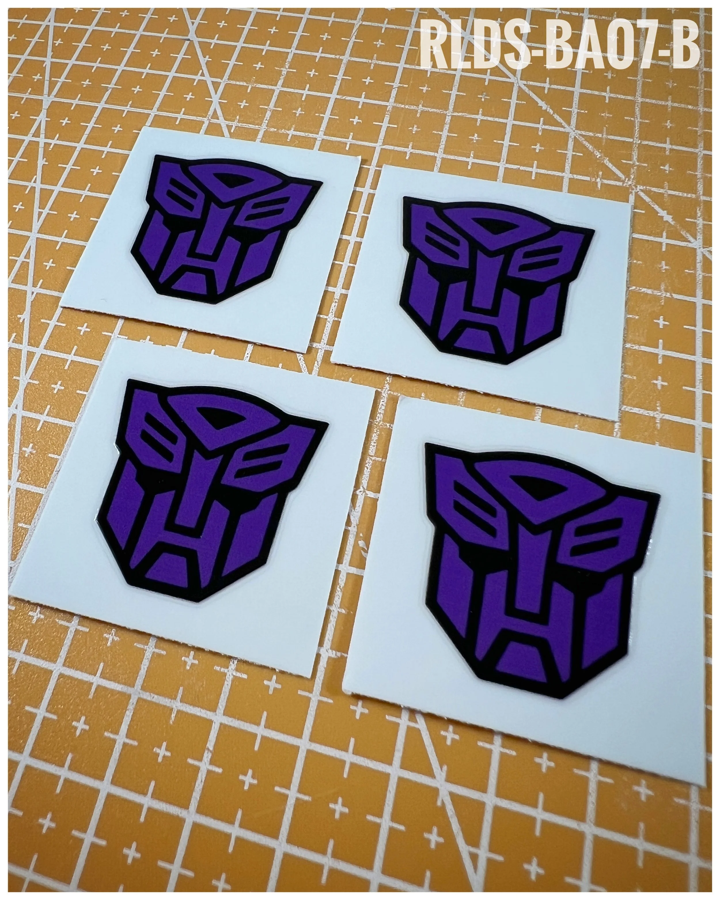 4 x large Shattered Glass Bot dry rub transfers, Purple with Black background.