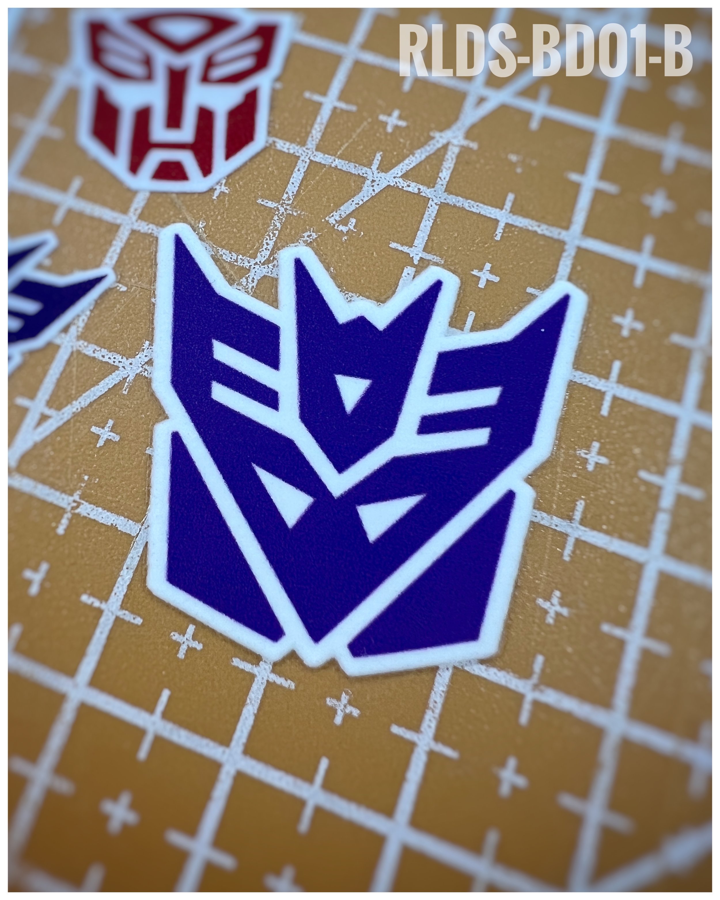 4 x large Con dry rub transfers, Toon style, Purple with White background.