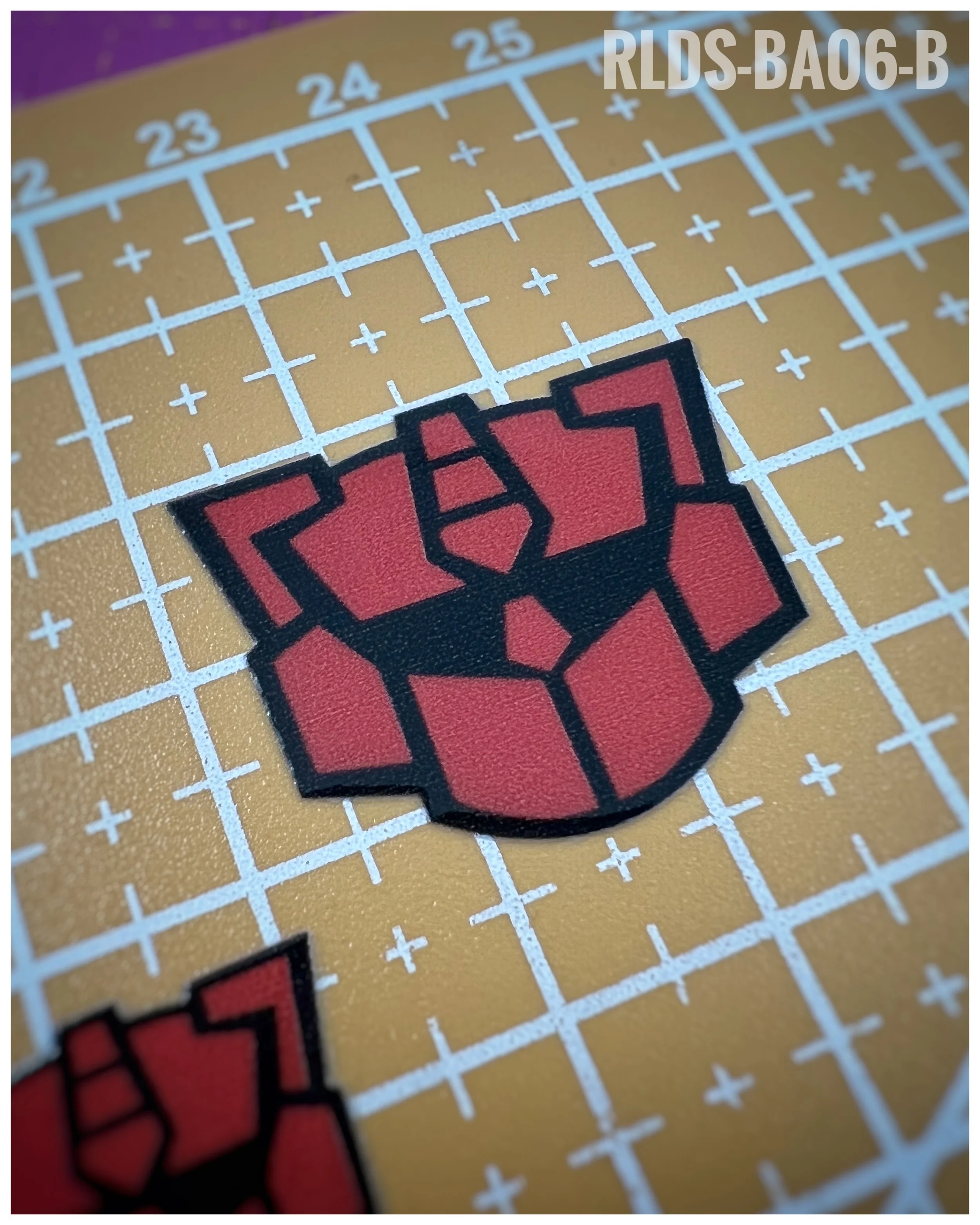 4 x large G2 Bot dry rub transfers, Red with Black background.