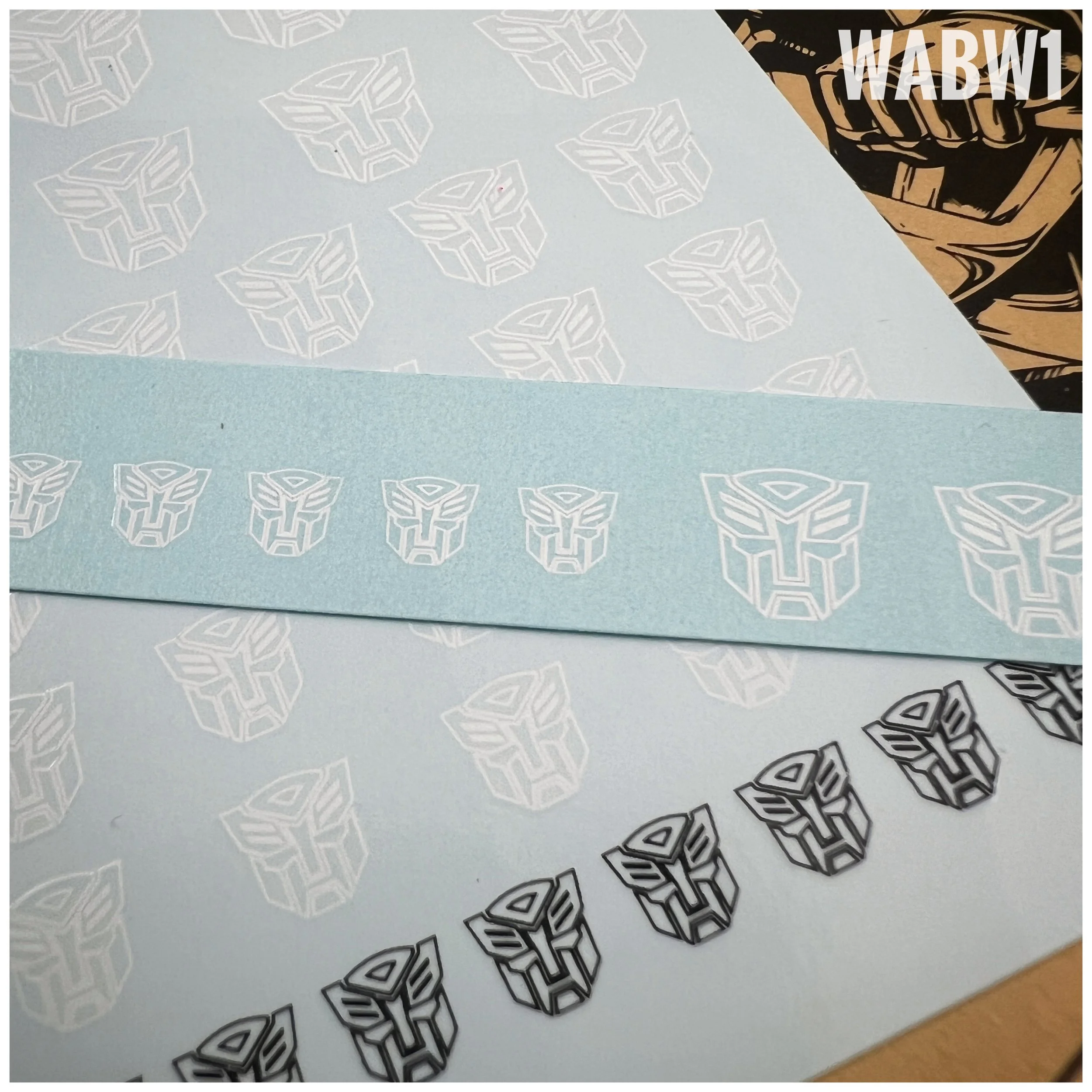 50 x Bot Water Slide decals, Black and White Outline with Clear background