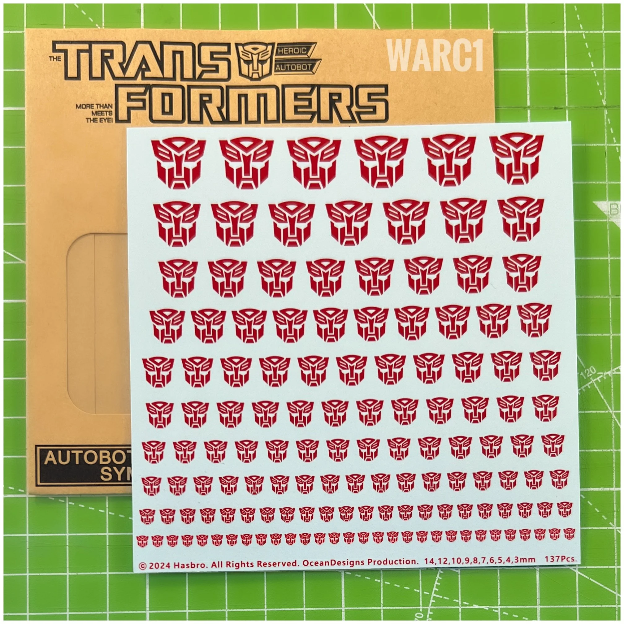 127 x Bot Water Slide decals, Red with Clear background.