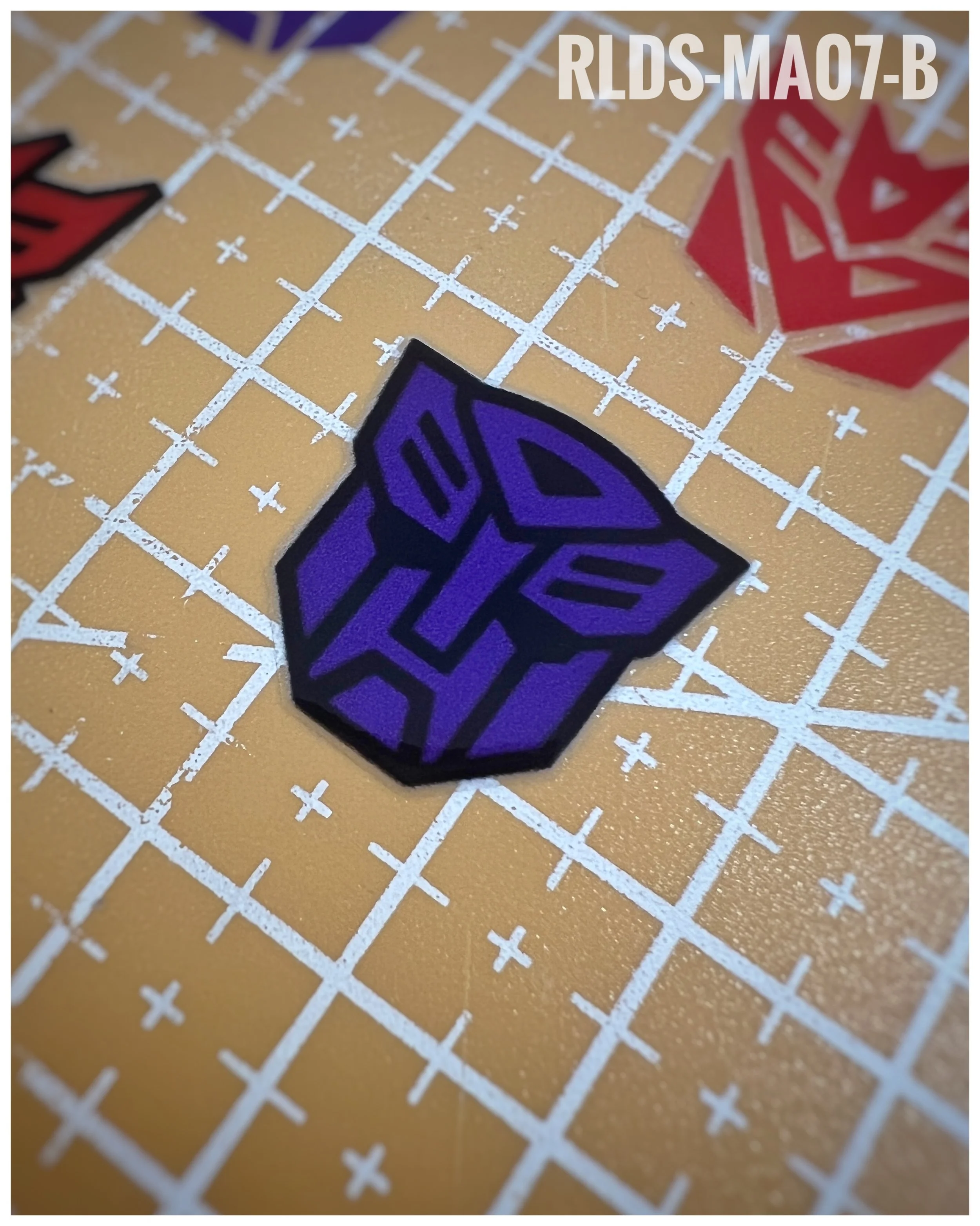 6 x medium Shattered Glass Bot dry rub transfers, Purple with Black background.