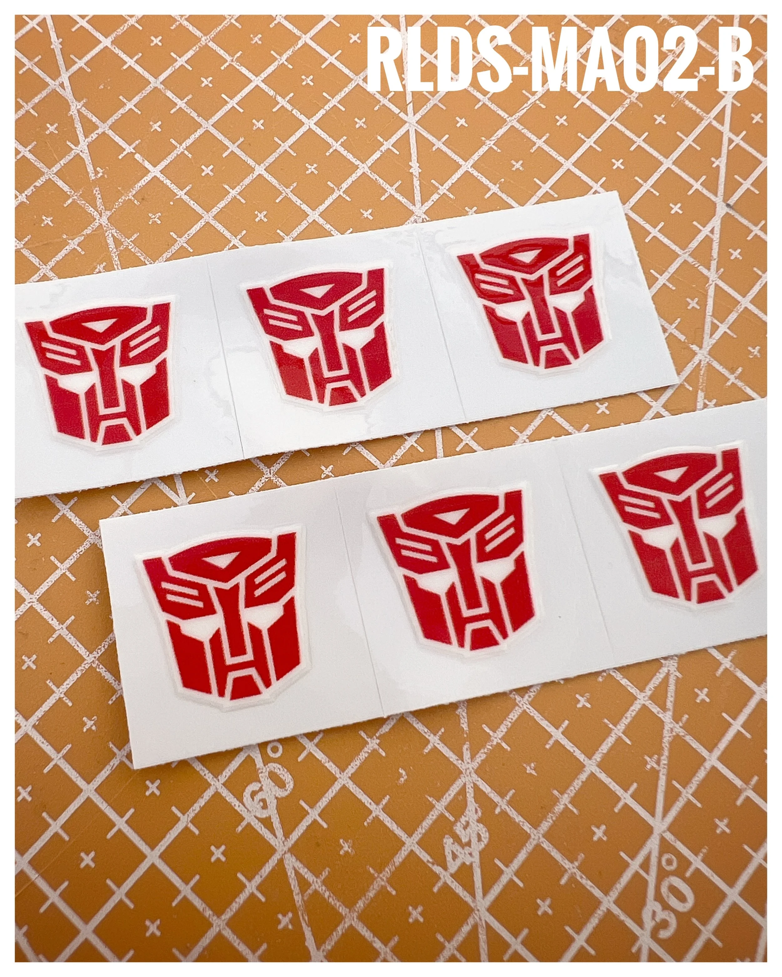 6 x medium toy style Bot dry rub transfers, Red with White background