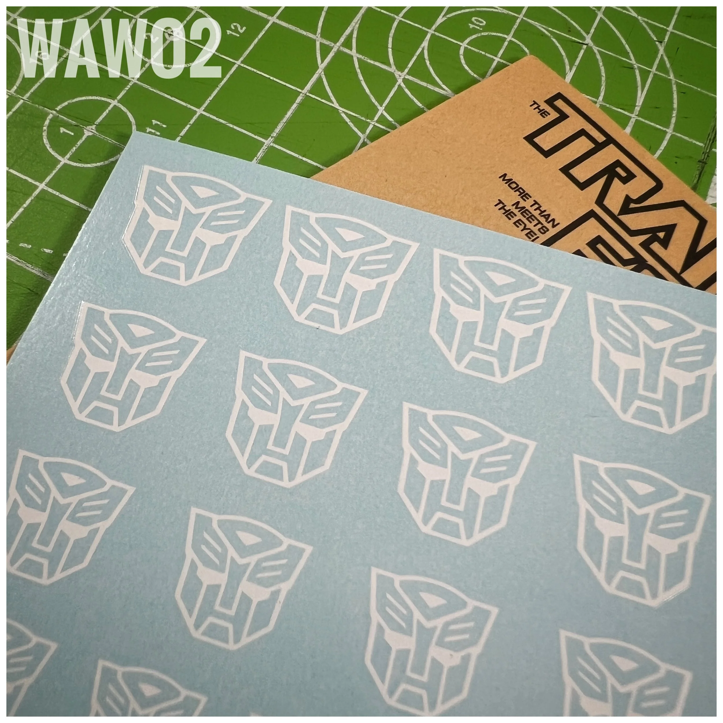 43 x Bot Water Slide decals, White Outline with Clear background - solid eyes