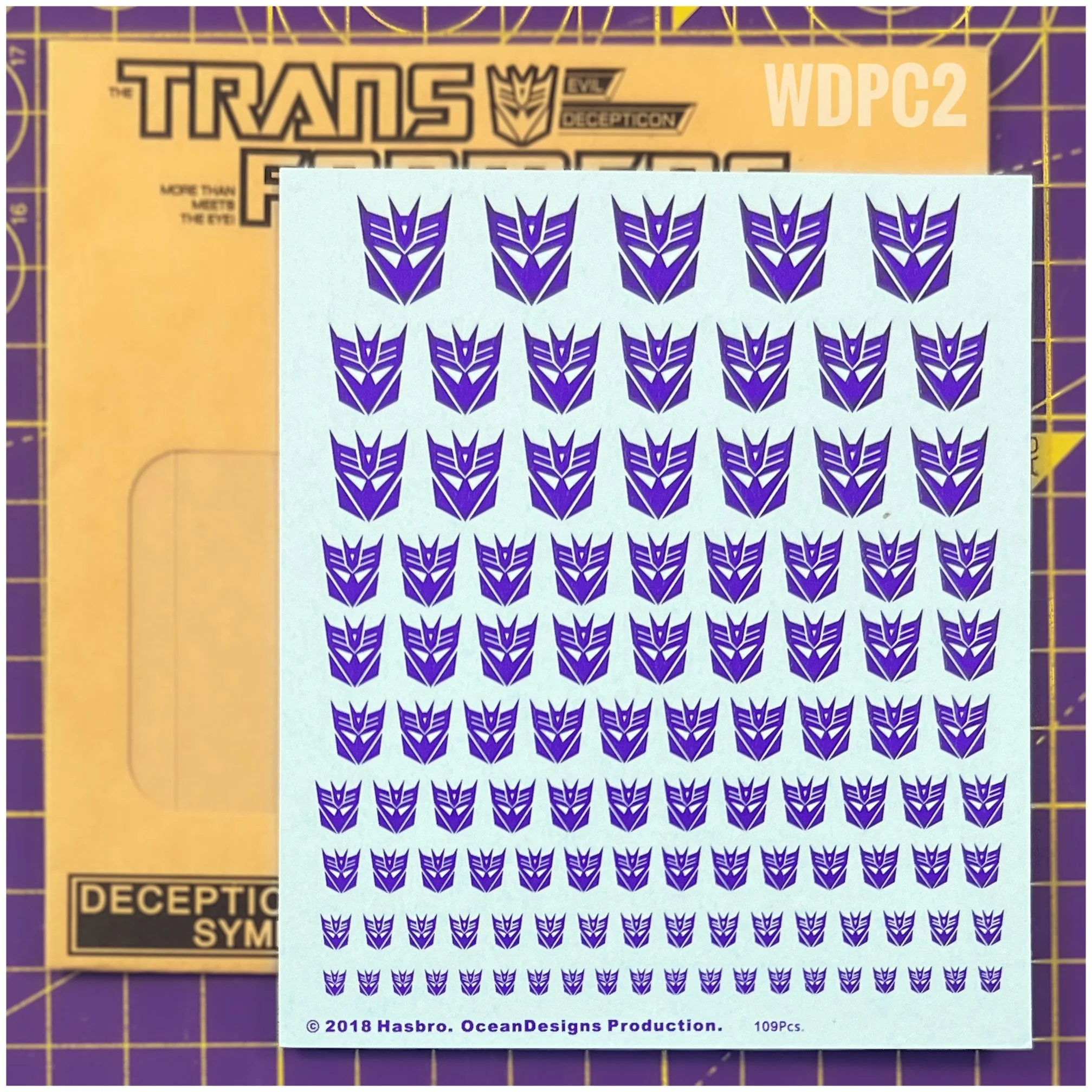 109 x Ocean Designs toy style Decepticon Water Slide decals, Purple with Clear background