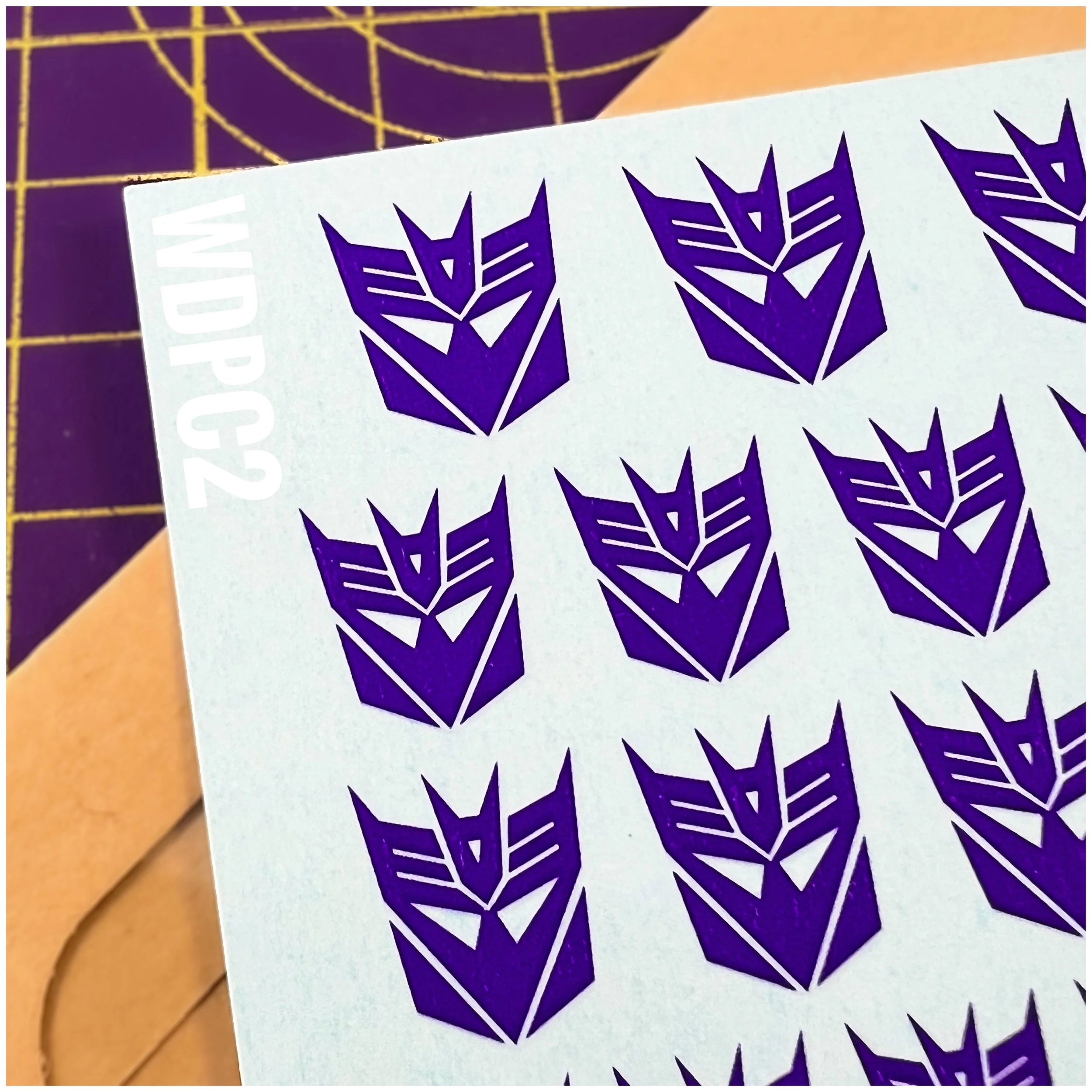 109 x Ocean Designs toy style Decepticon Water Slide decals, Purple with Clear background