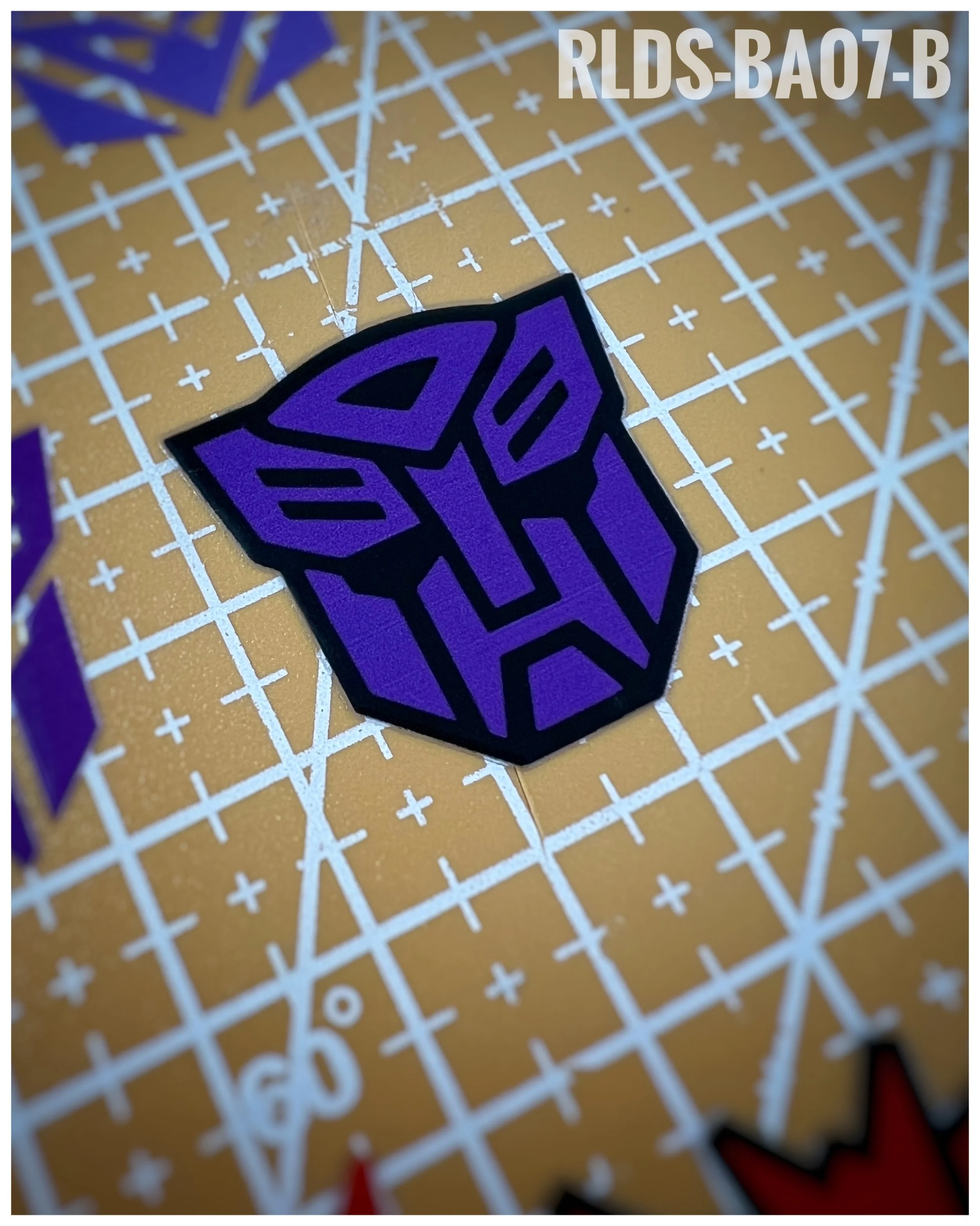 4 x large Shattered Glass Bot dry rub transfers, Purple with Black background.