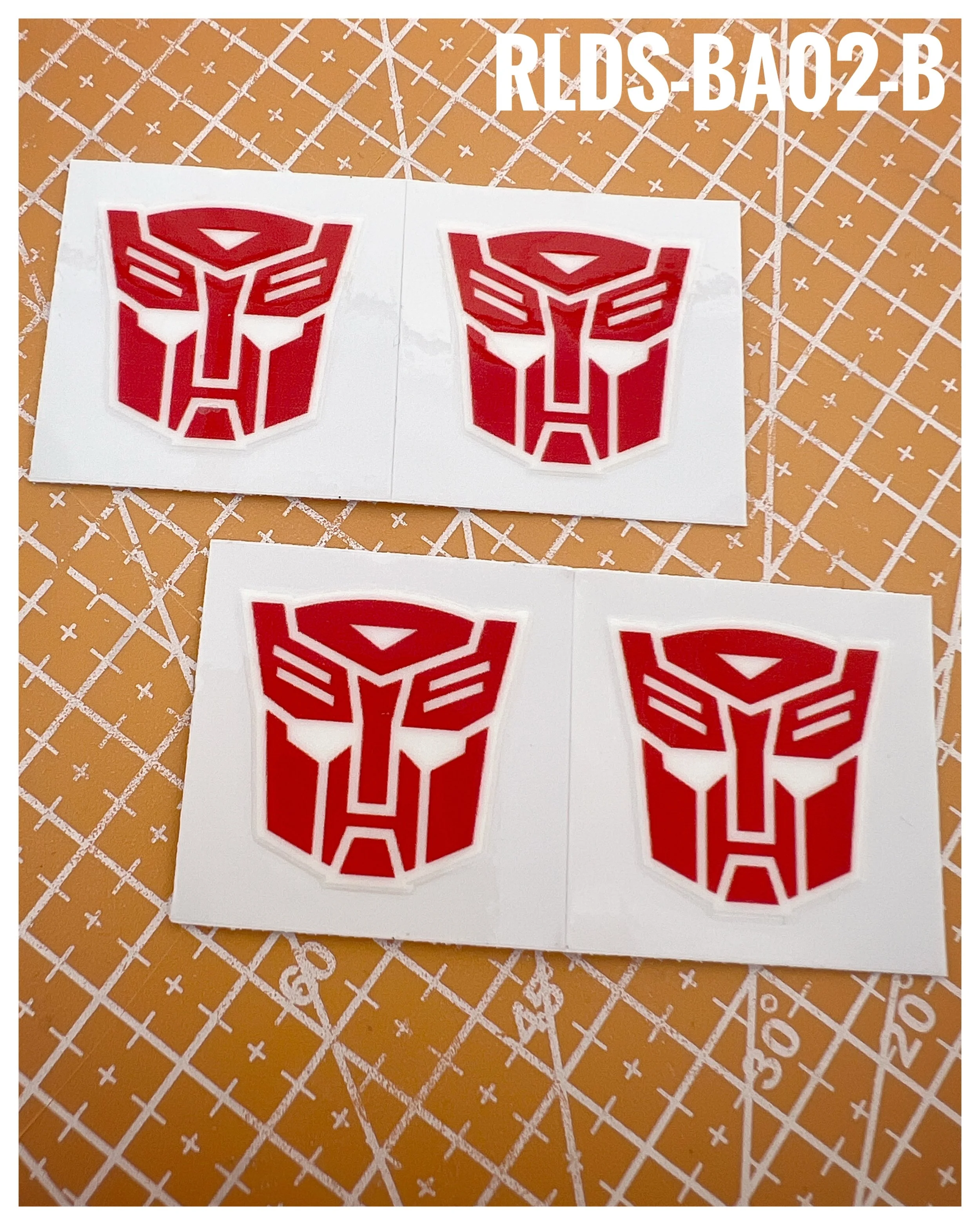 4 x large Bot dry rub transfers, Toy style, Red with White background