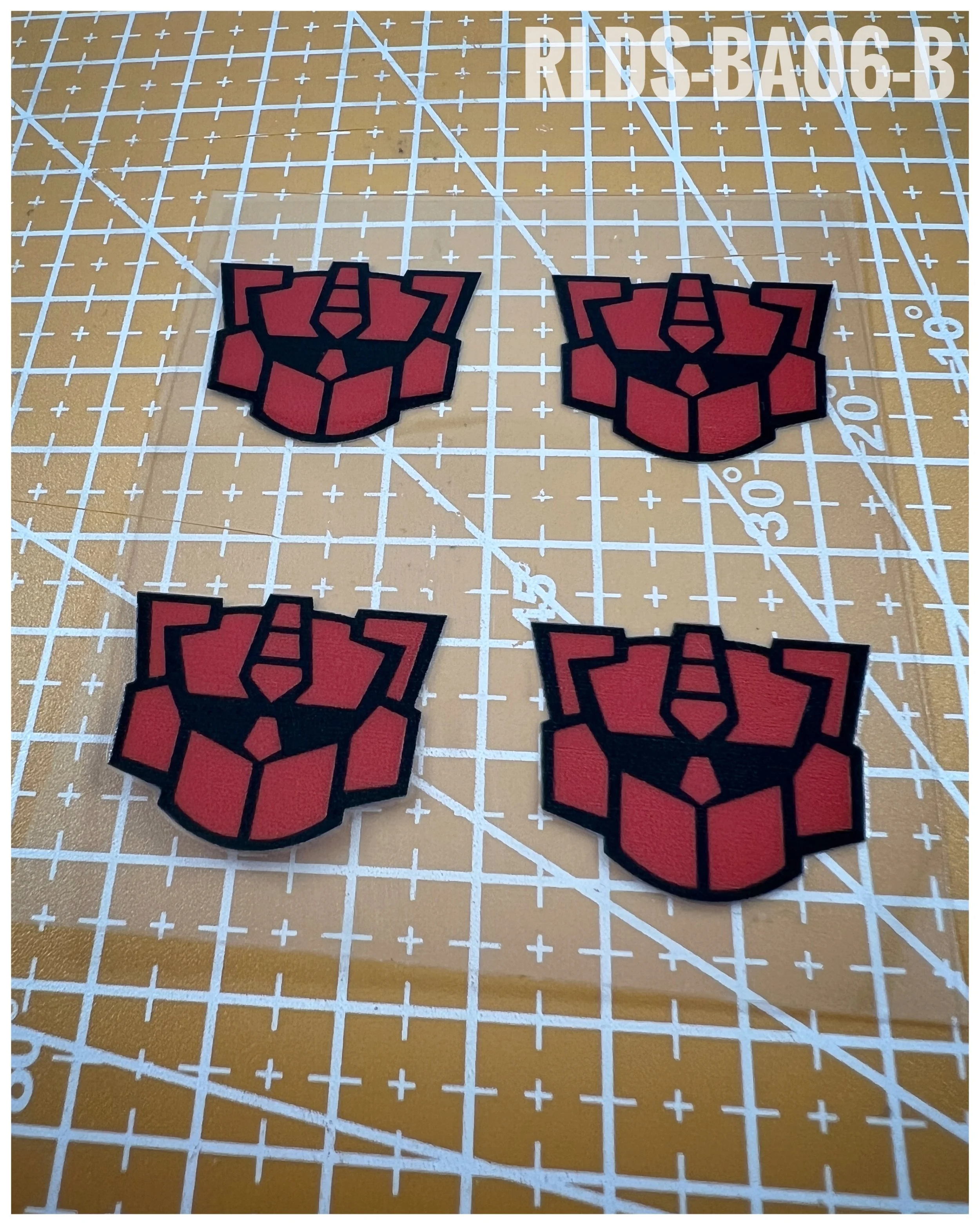 4 x large G2 Bot dry rub transfers, Red with Black background.