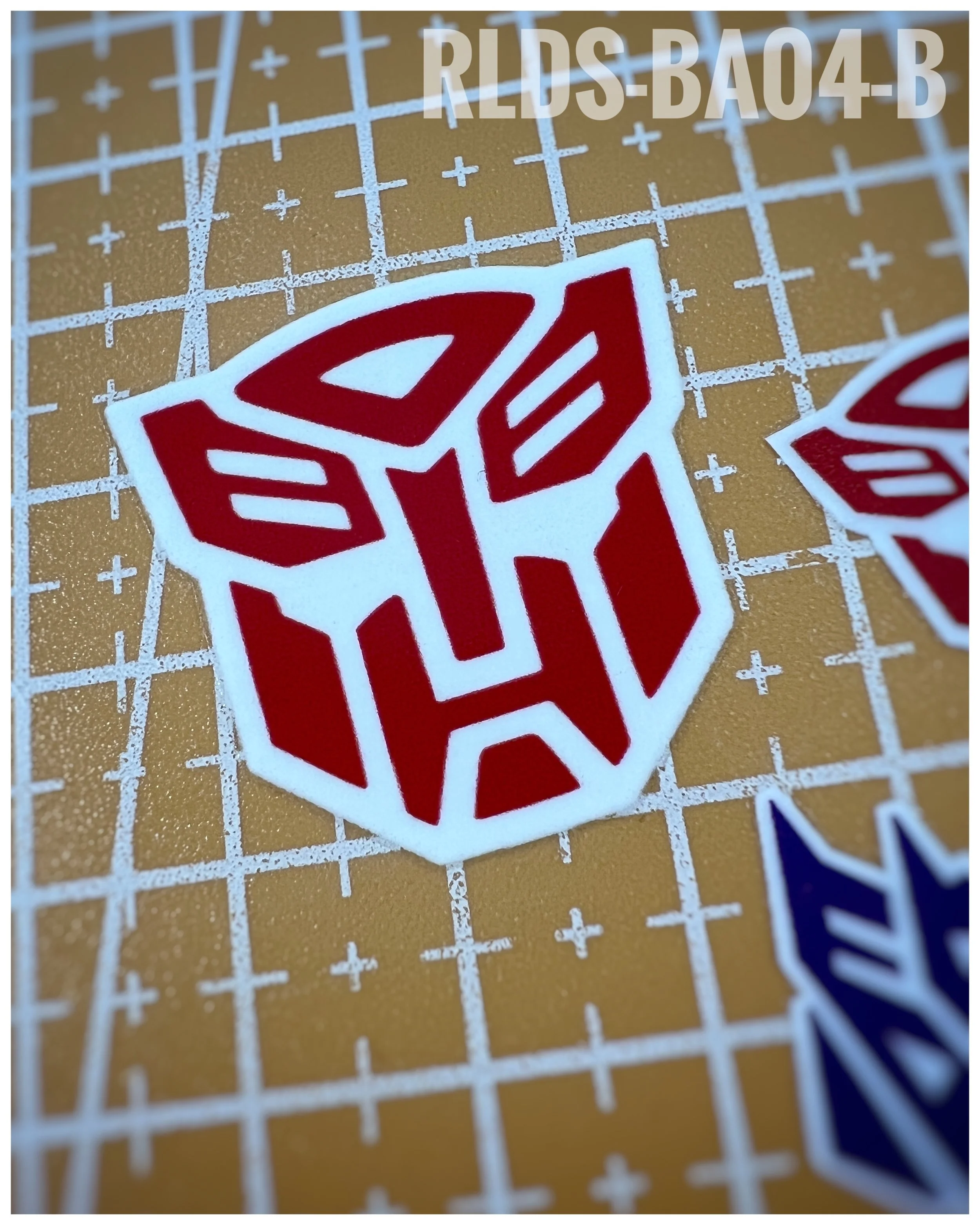 4 x large Bot dry rub transfers, Toon Style, Red with White background.