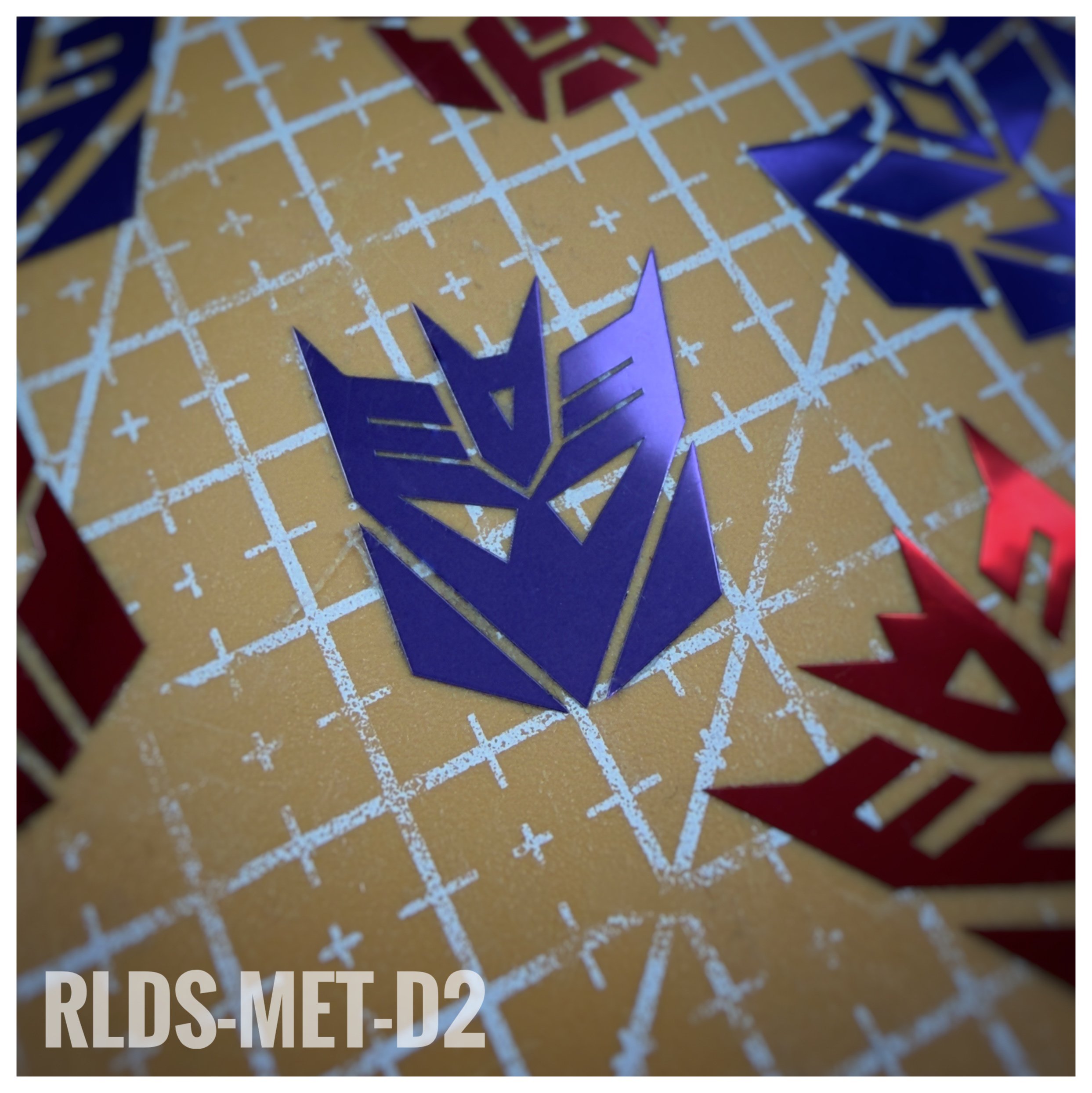 4 x large Metallic Con dry rub transfers, Toy style, Metallic Purple with Clear background.