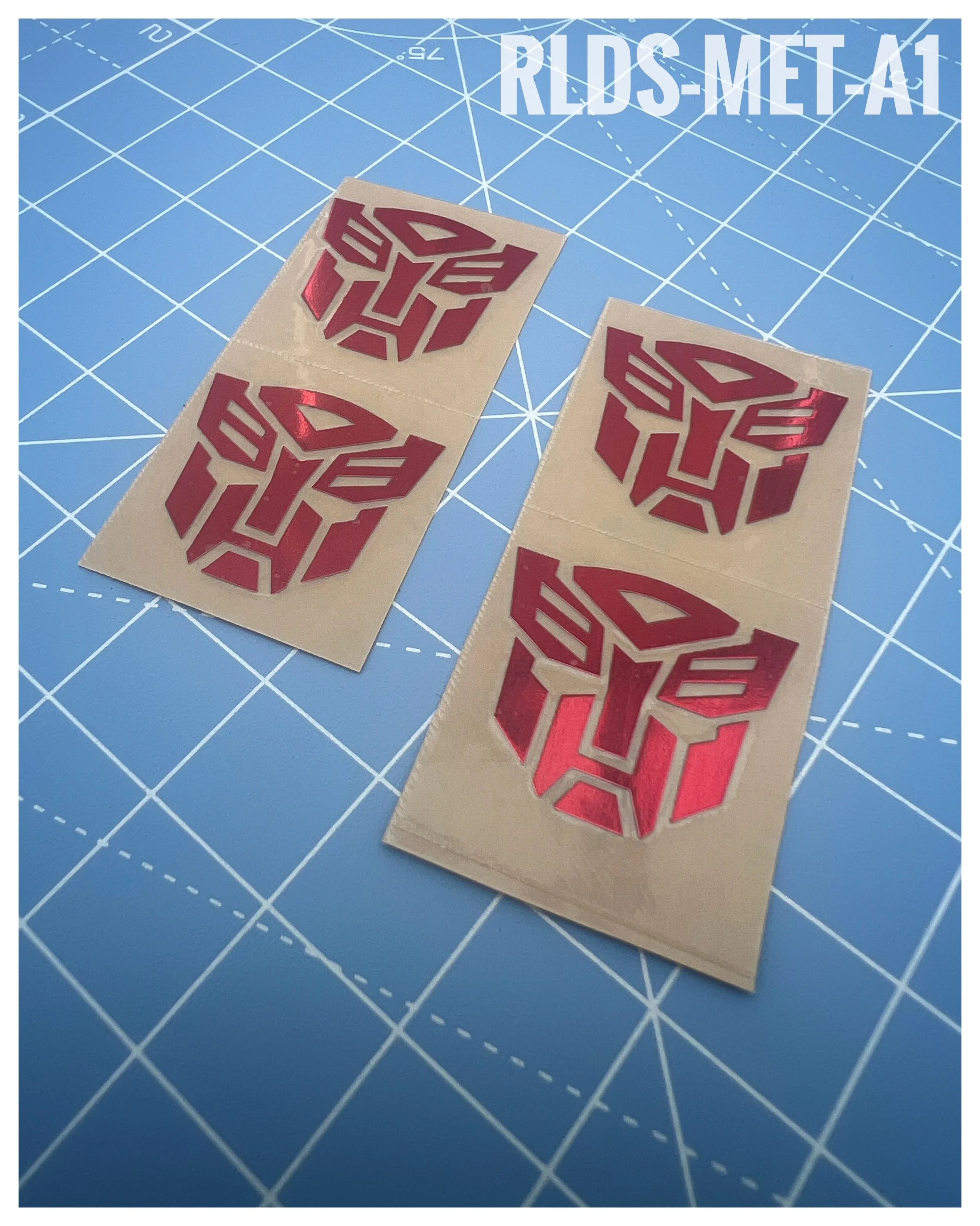 4 x large Metallic Bot dry rub transfers, Toon Style, Metallic Red with Clear background