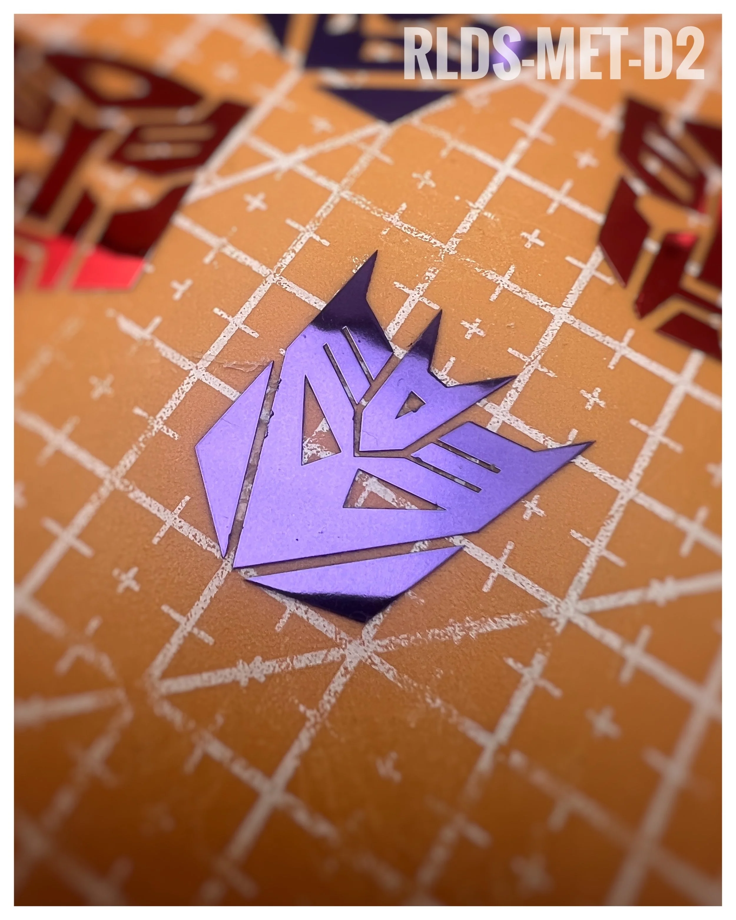 4 x large Metallic Con dry rub transfers, Toy style, Metallic Purple with Clear background.