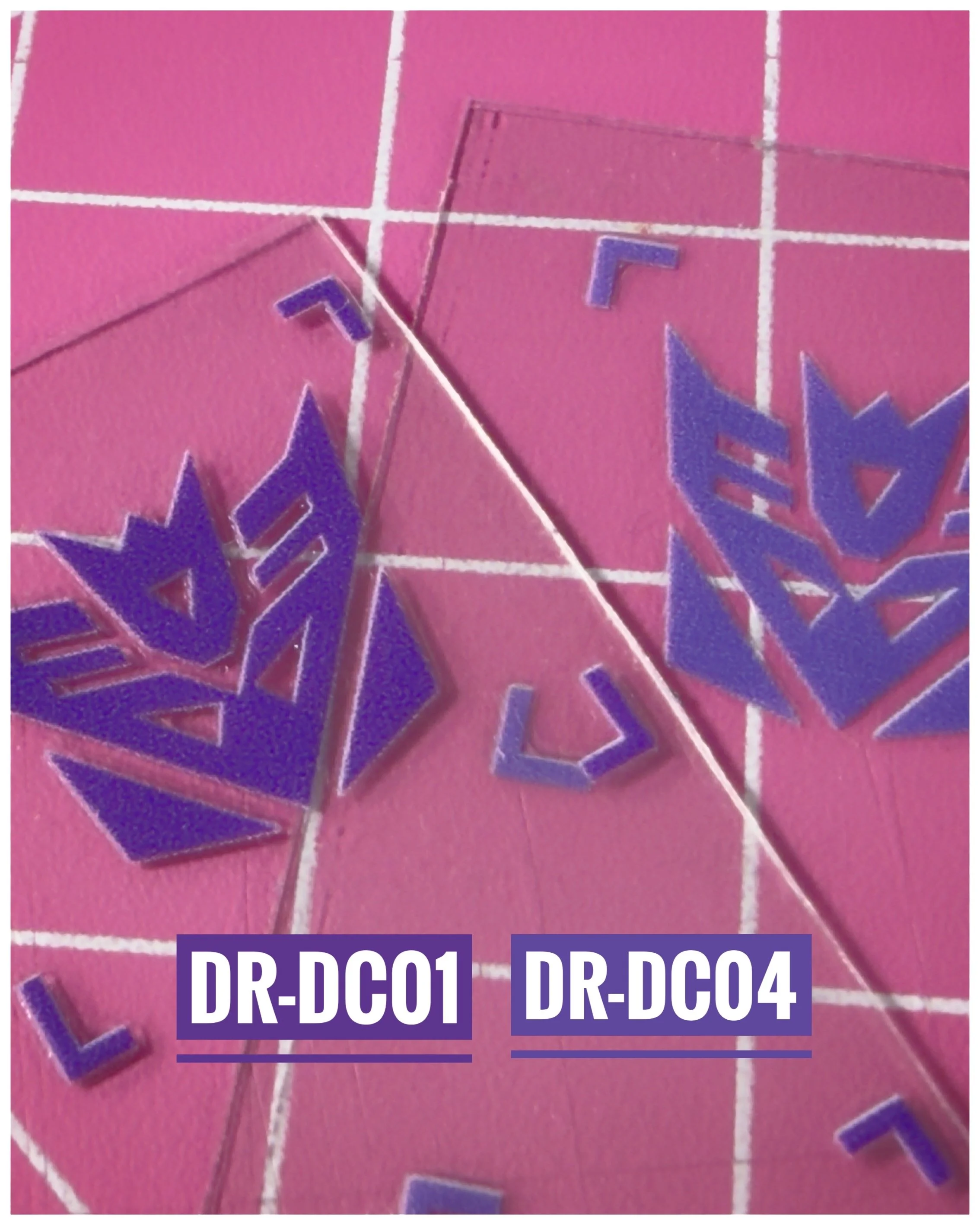 40 x Con UV DTF dry rub transfers, Toon Style, Purple with Clear background.