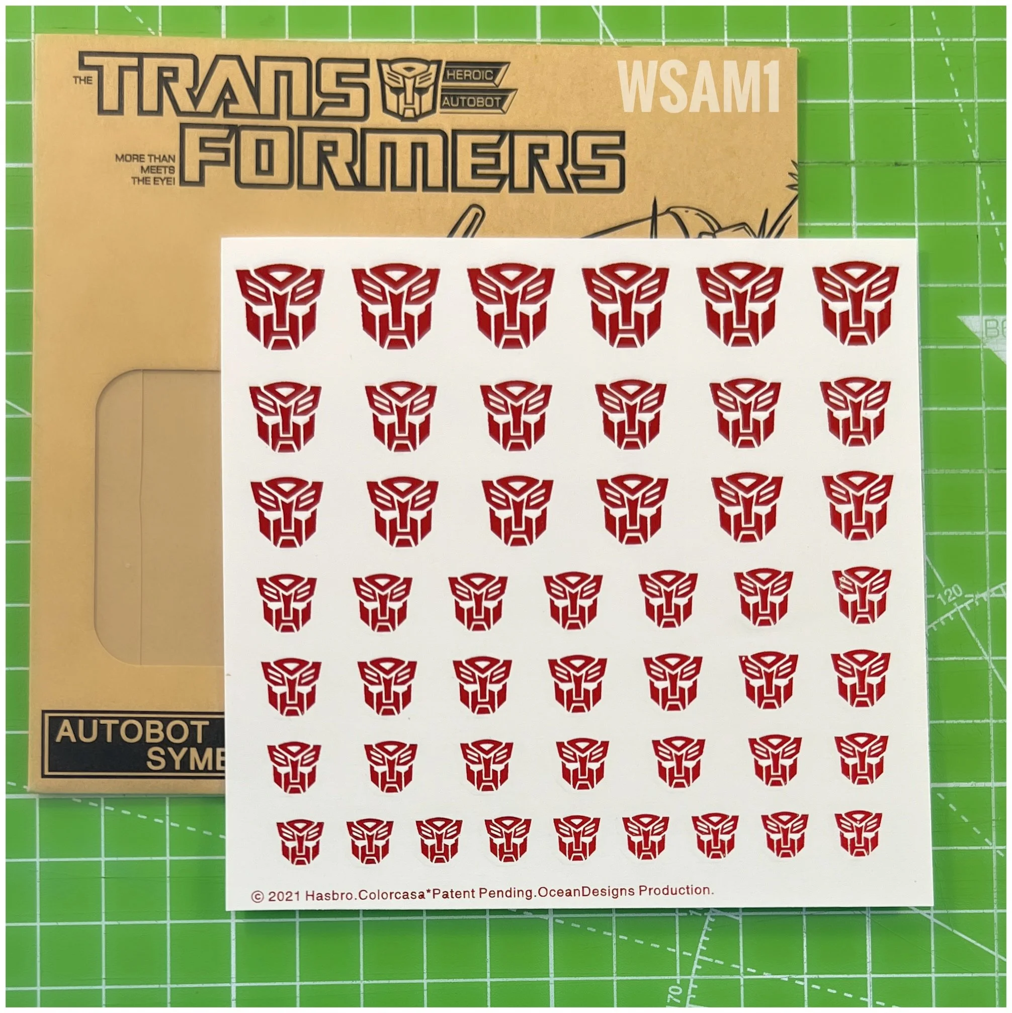 48 x Bot Water Slide decals, Metallic Red with Clear background.