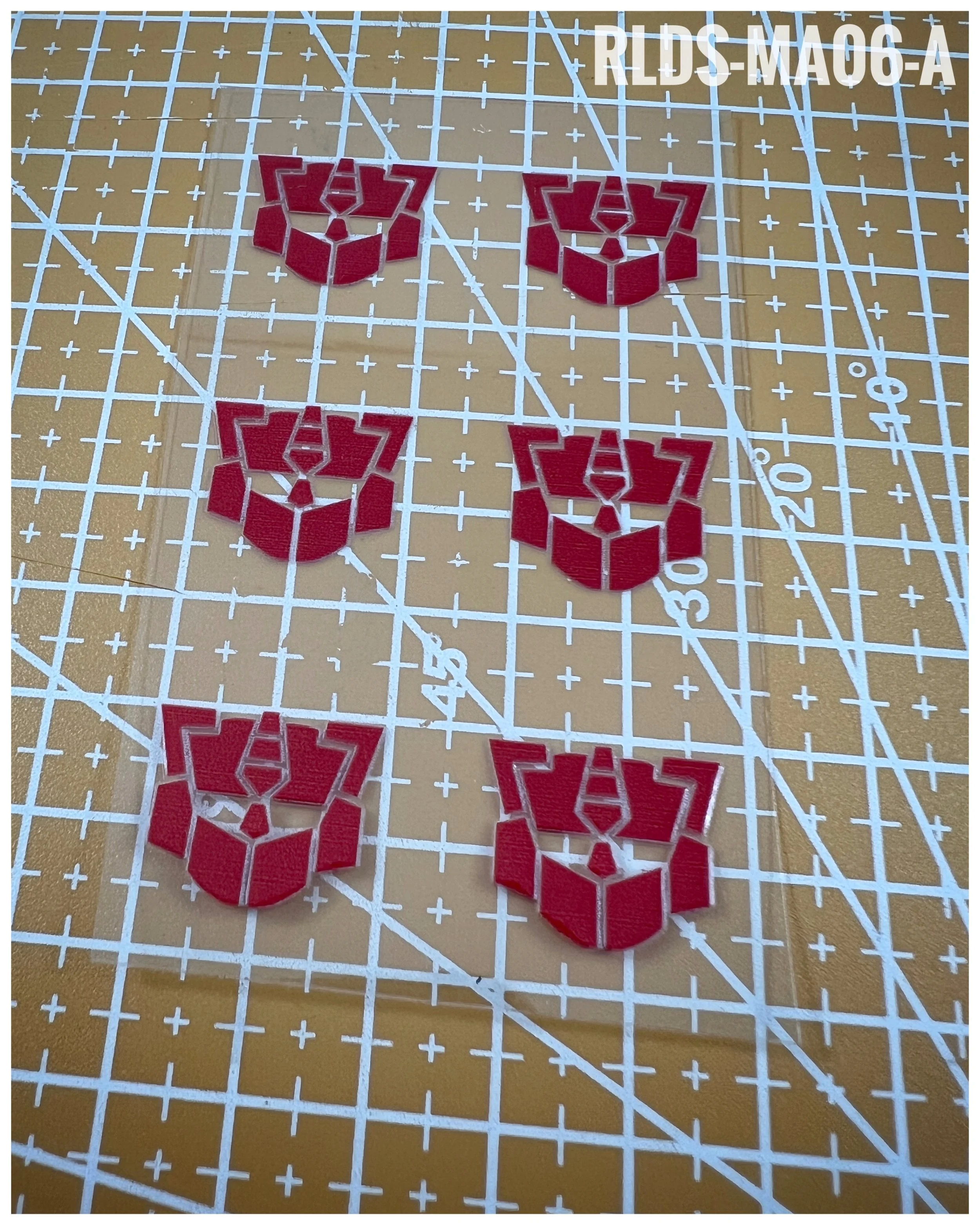 6 x medium G2 Bot dry rub transfers, Red with Clear background.