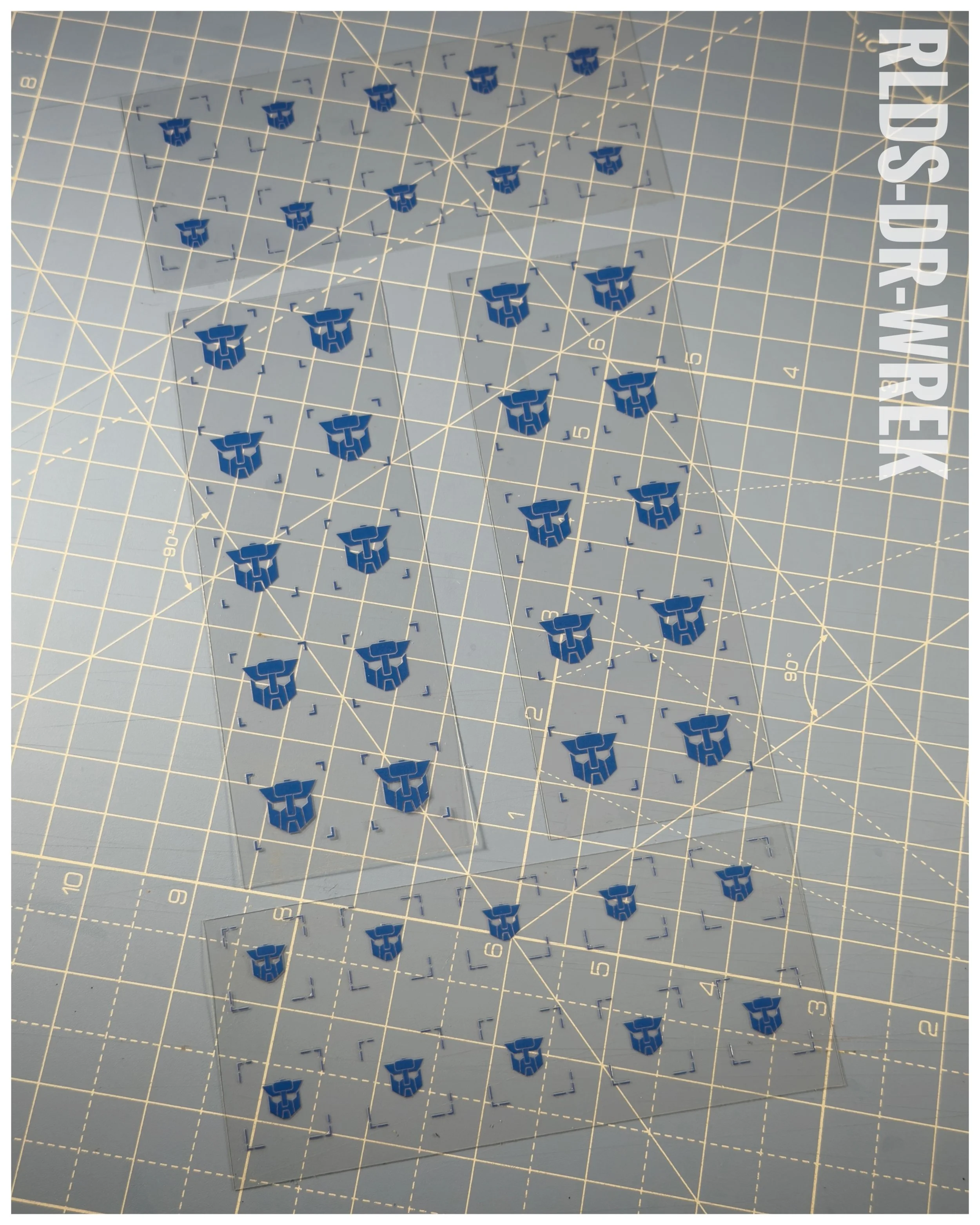 40 x Wreckers UV DTF dry rub transfers, Blue with Clear background.