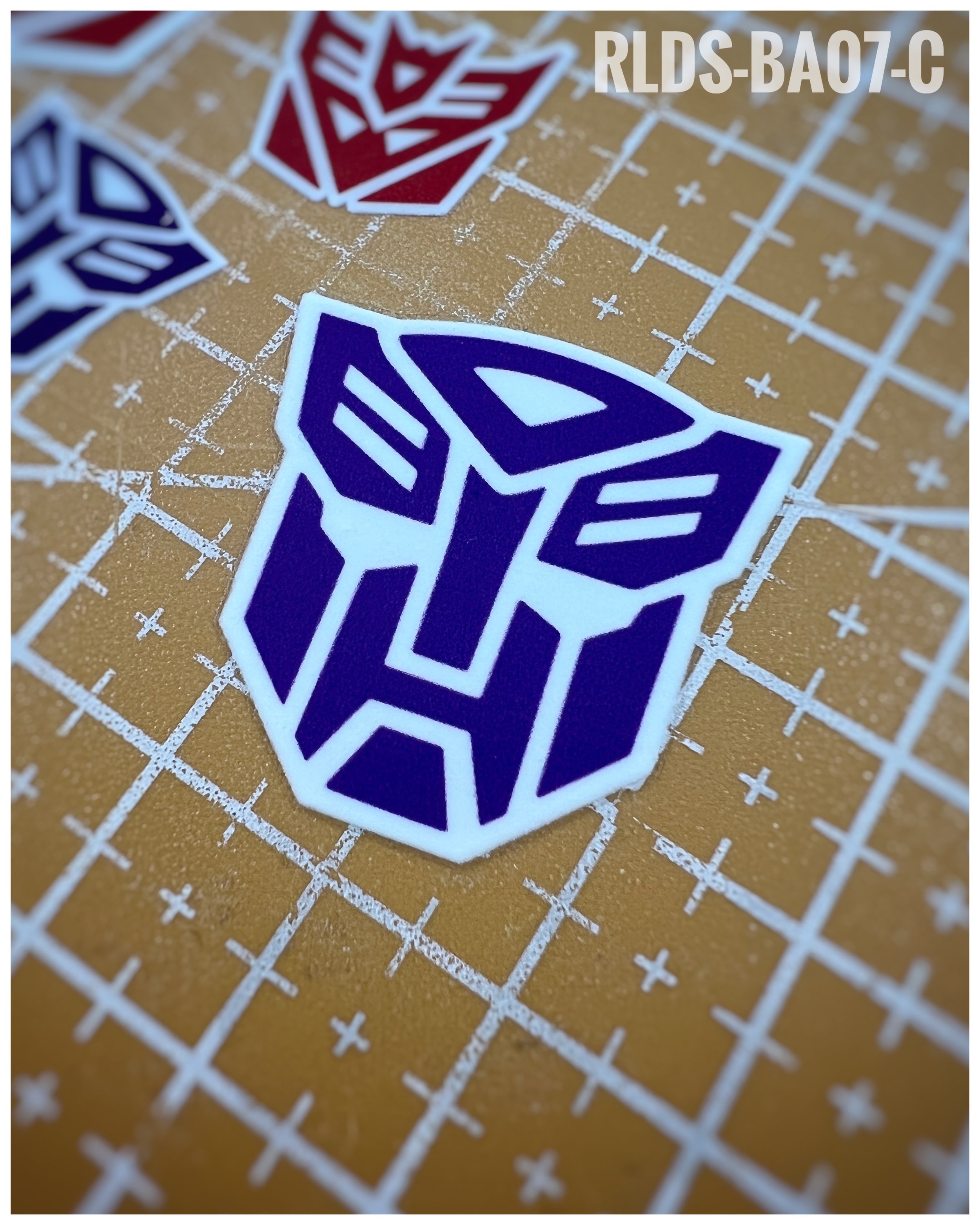 4 x large Shattered Glass Bot dry rub transfers, Purple with White background.