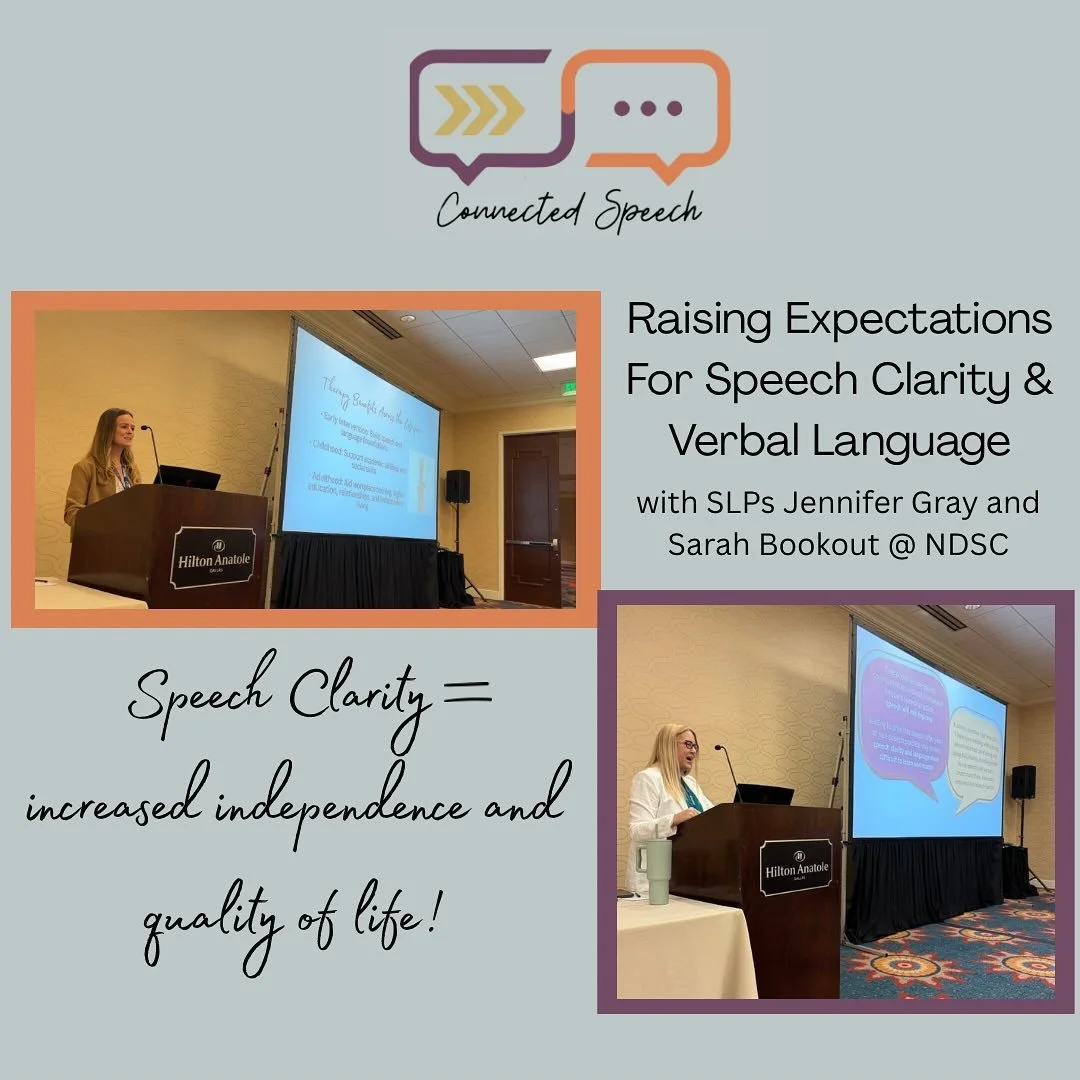 Missed our talk at NDSC this year in Dallas? No worries! Contact us for more information about speech and language clarity for those with Down syndrome across the lifespan! 💛💙💬
DM here! Or email us at jennifer@connectedspeech.org &amp; sarah@conne
