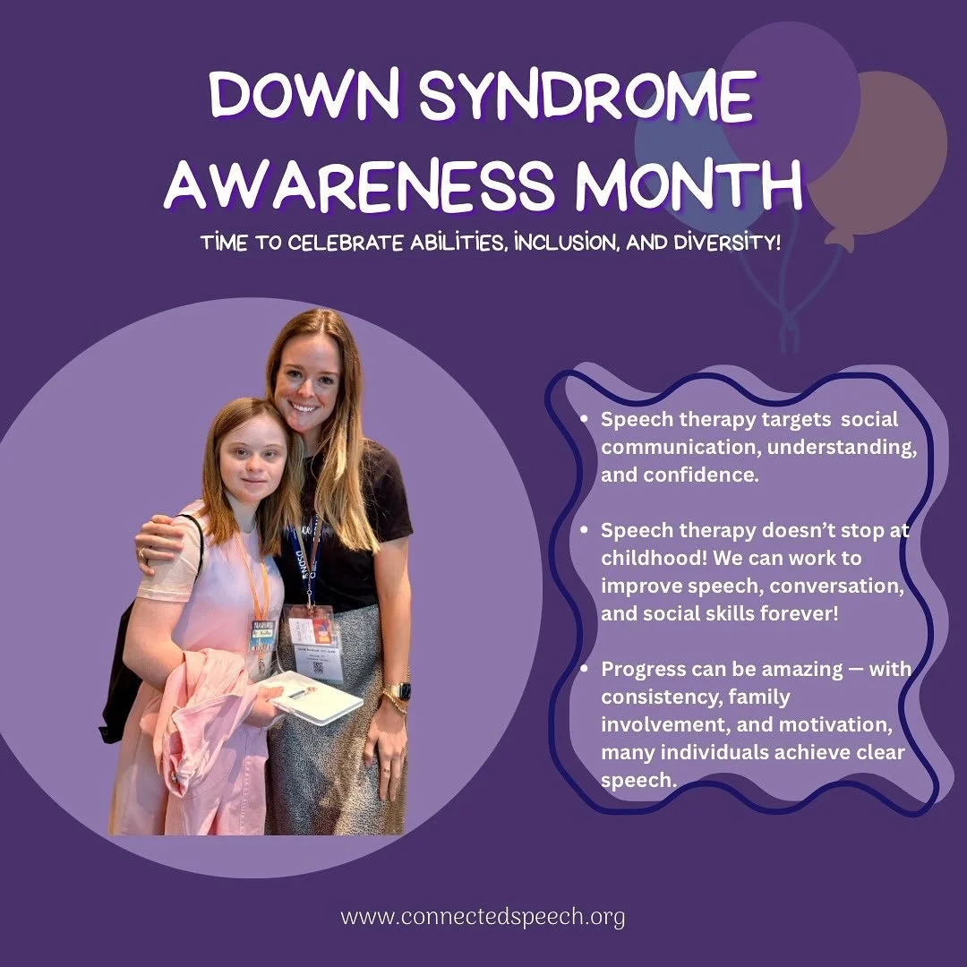 We&rsquo;re already halfway through October, and there&rsquo;s still so much more to celebrate for Down Syndrome Awareness Month! 💛💙
Speech therapy plays a powerful role in supporting people with Down syndrome at every age!
Comment your fun facts o