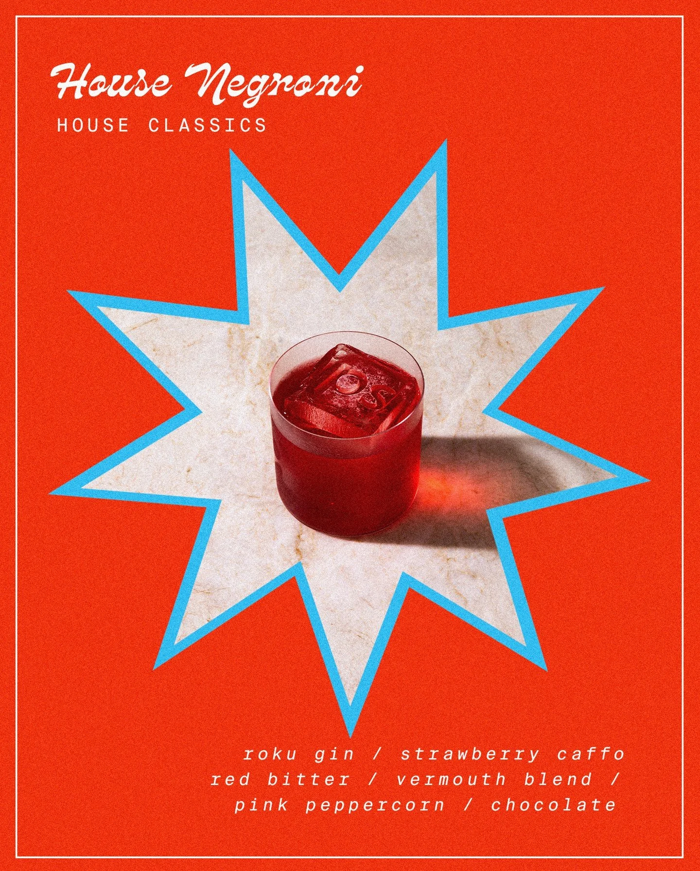 Not just a Negroni...our Negroni 🫦⁠
a hot take on a timeless favorite.⁠
⁠
roku gin / strawberry caffo / red bitter / vermouth blend / pink peppercorn / chocolate