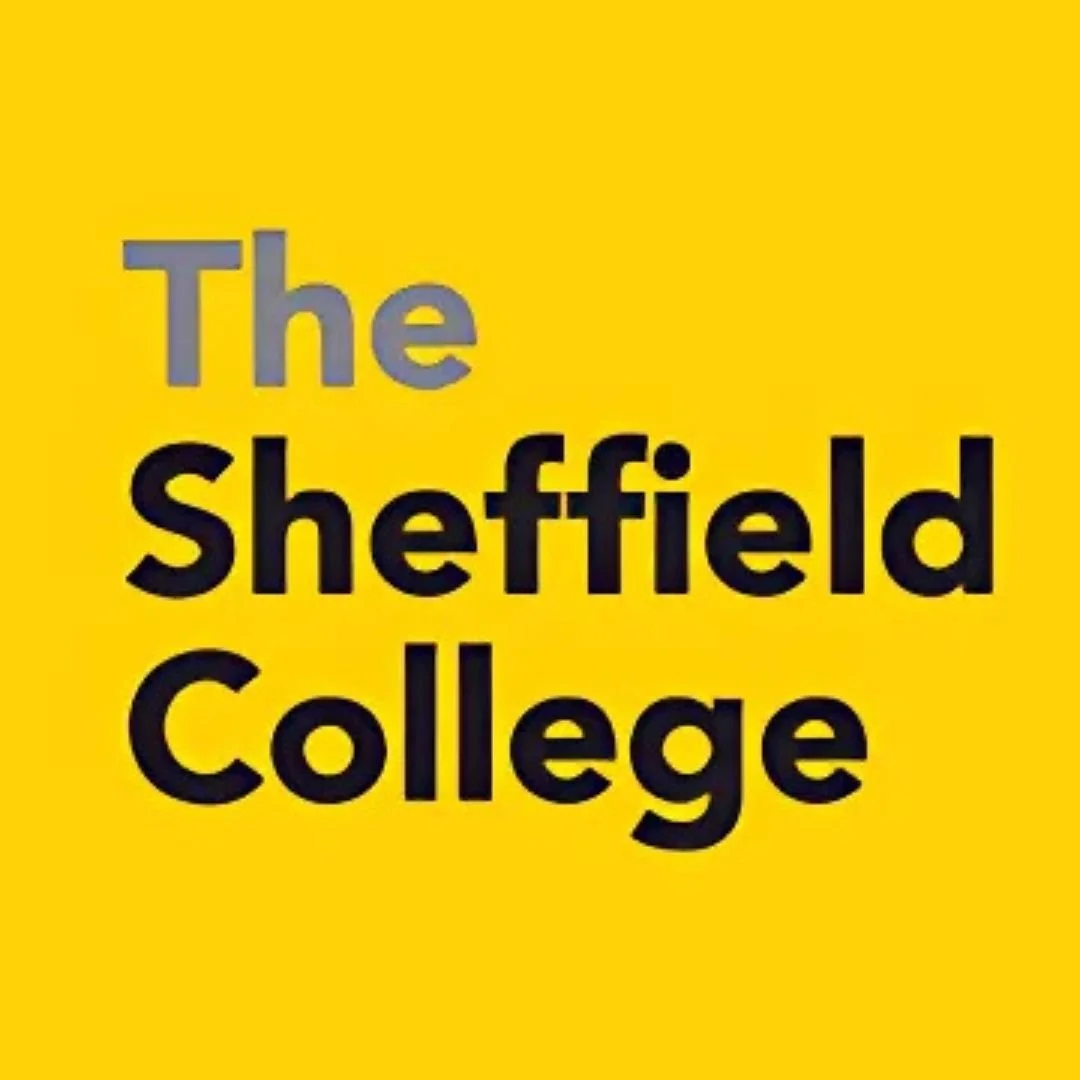 A yellow background with the words 'The Sheffield College' written in bold black and gray text.