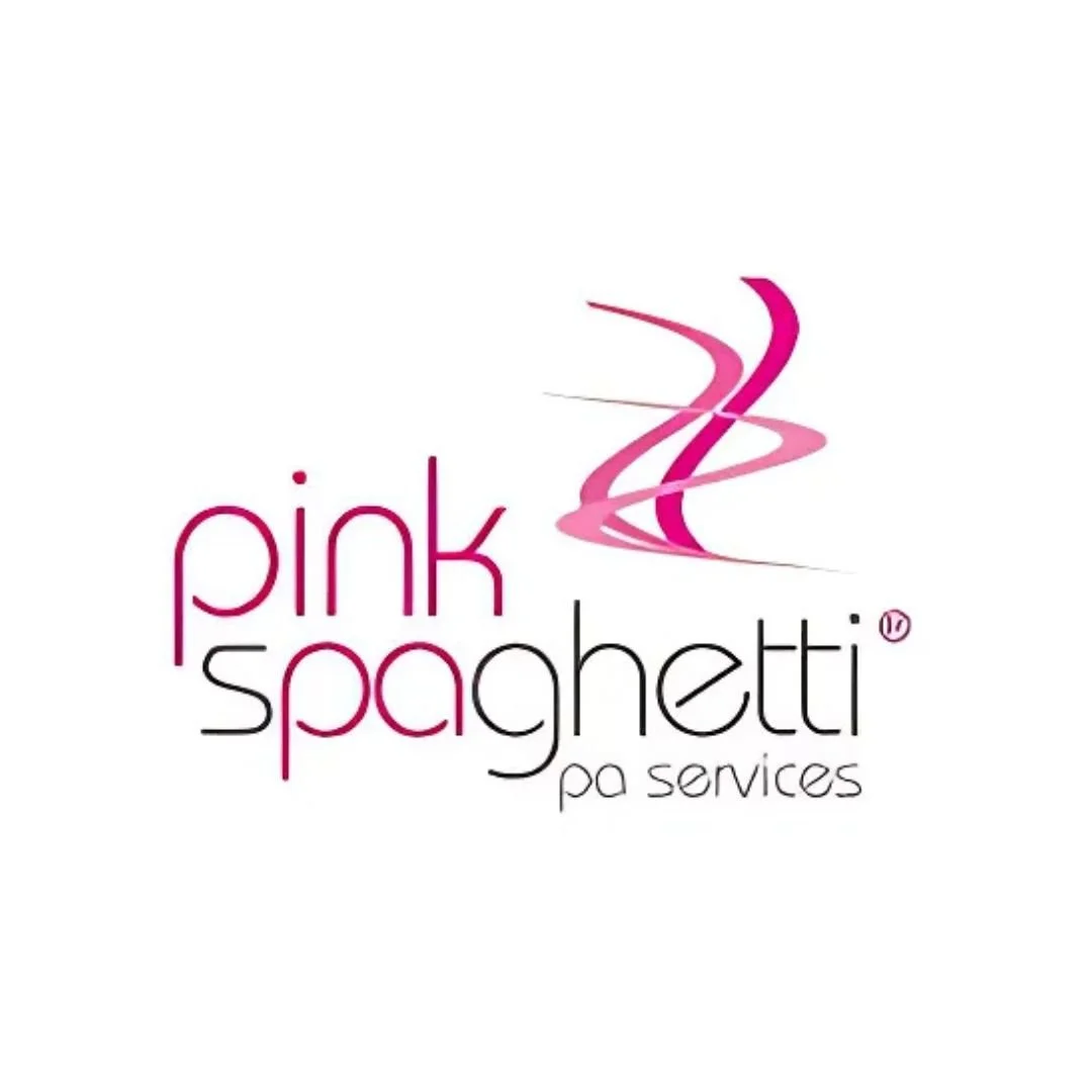 Pink Spaghetti pa services logo with stylized pink ribbon above the text.