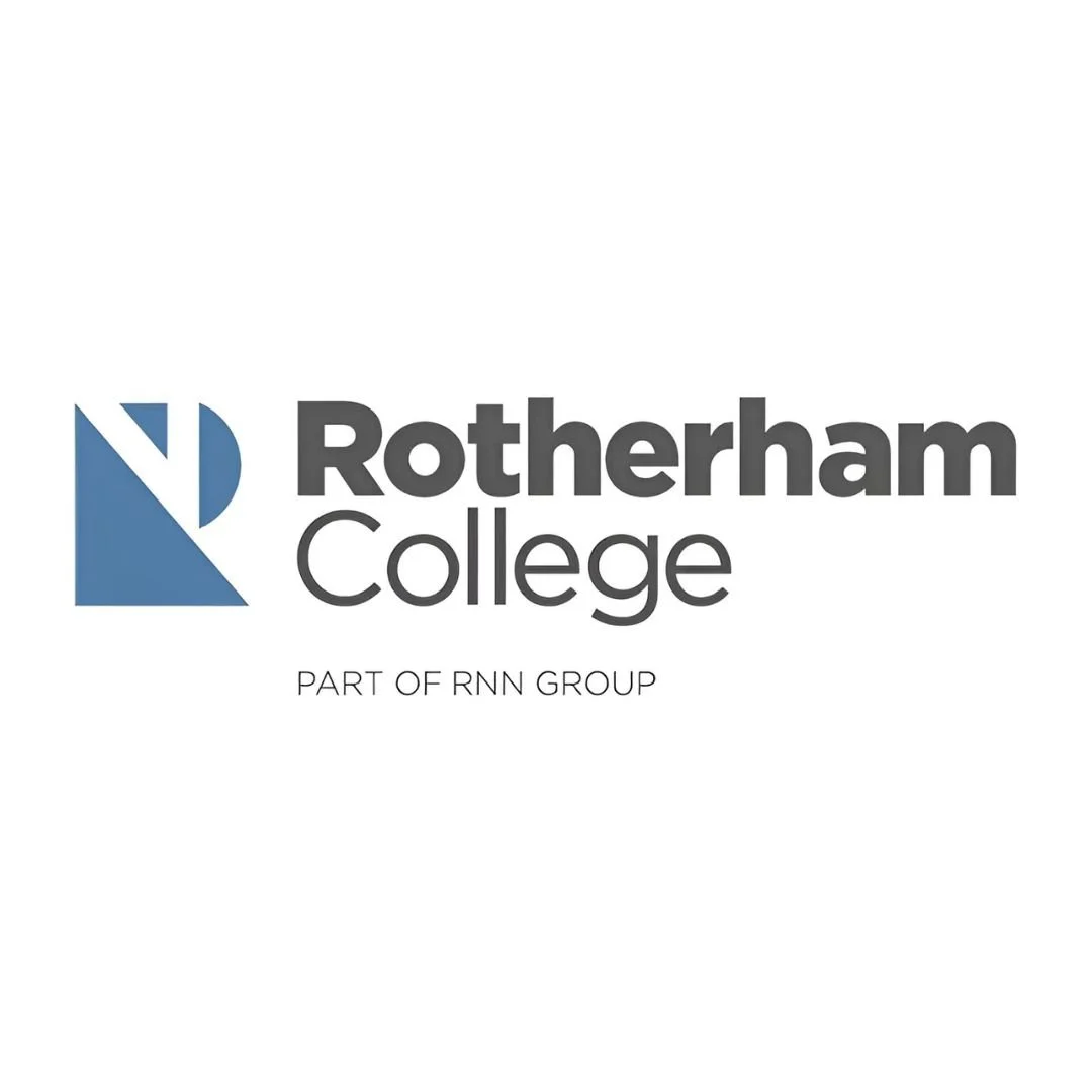 Rotherham College logo with blue geometric design and text