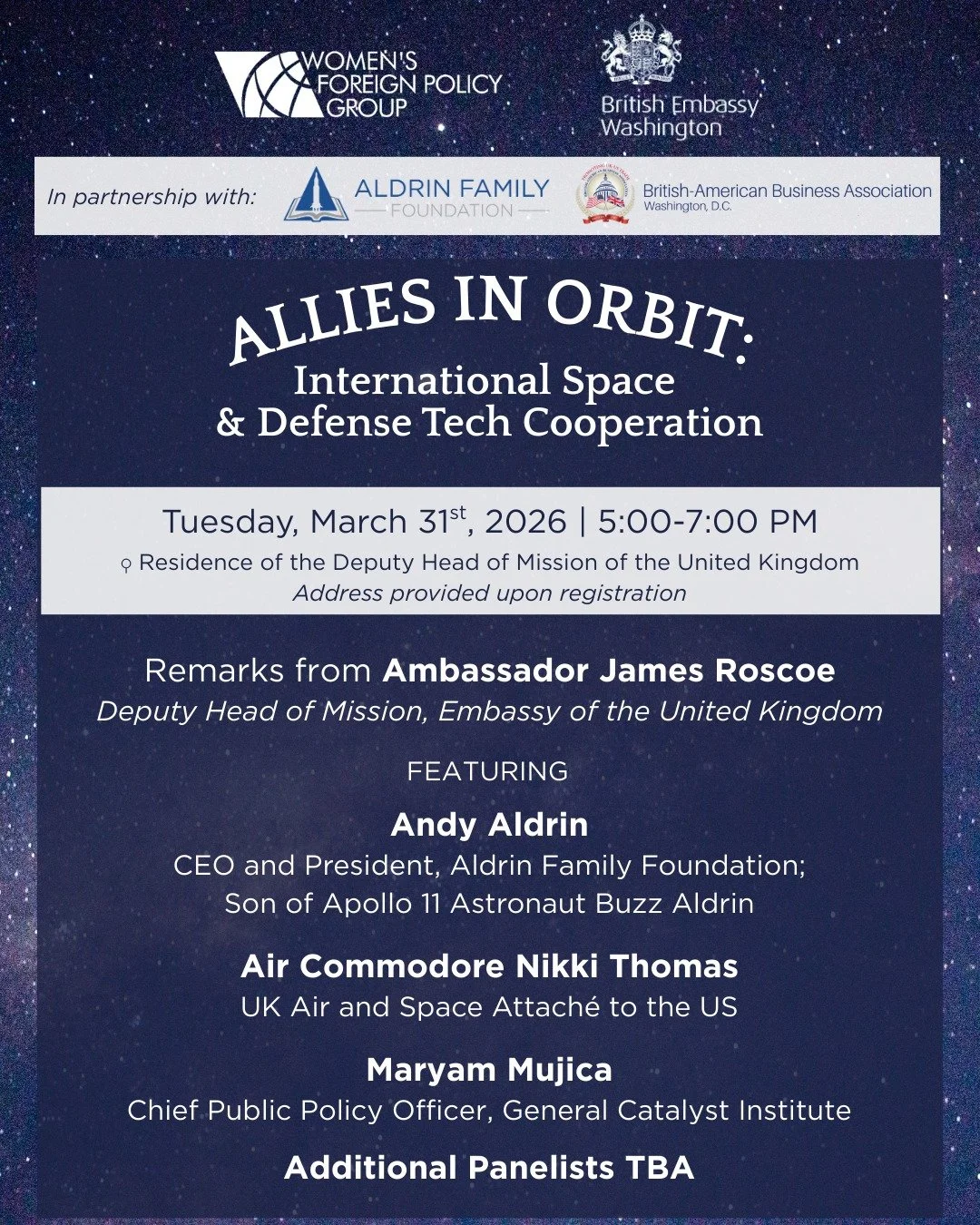 Join us for Allies in Orbit: International Space and Defense Tech Cooperation 🌍🚀

We&rsquo;re excited to share that our President, Andy Aldrin, will be a keynote speaker at this important conversation on the future of space, defense, and global col