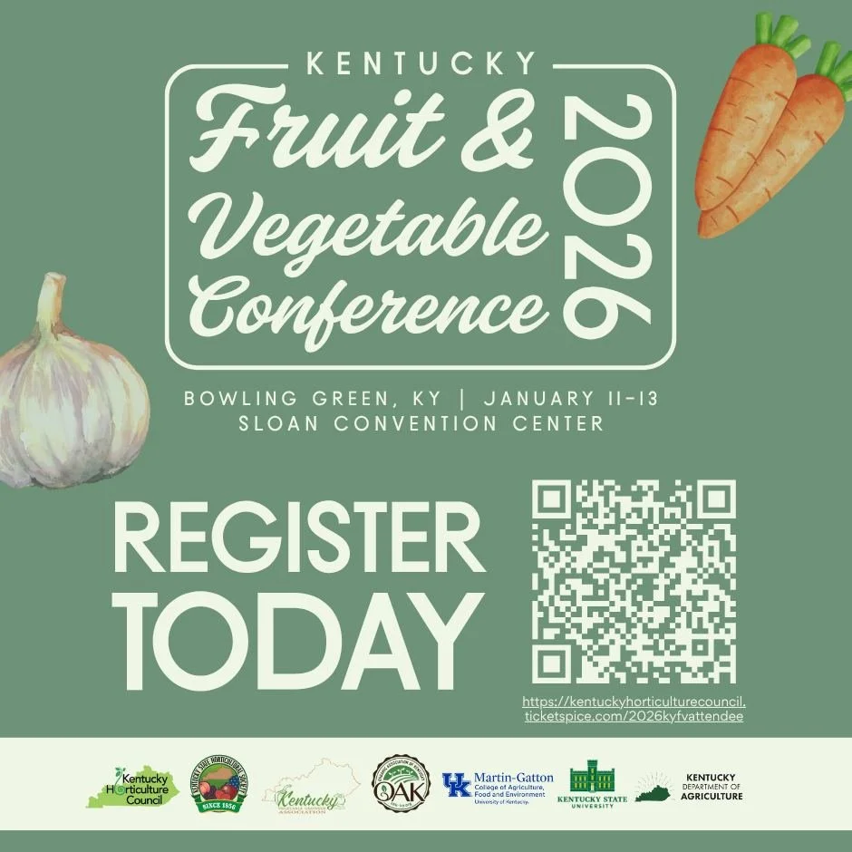 🌱 Registration is now OPEN for the 2026 Kentucky Fruit &amp; Vegetable Conference!  Join us in Bowling Green on January 11-13 for an inspiring lineup of sessions, a bustling trade show, and great networking opportunities. Register today and secure y