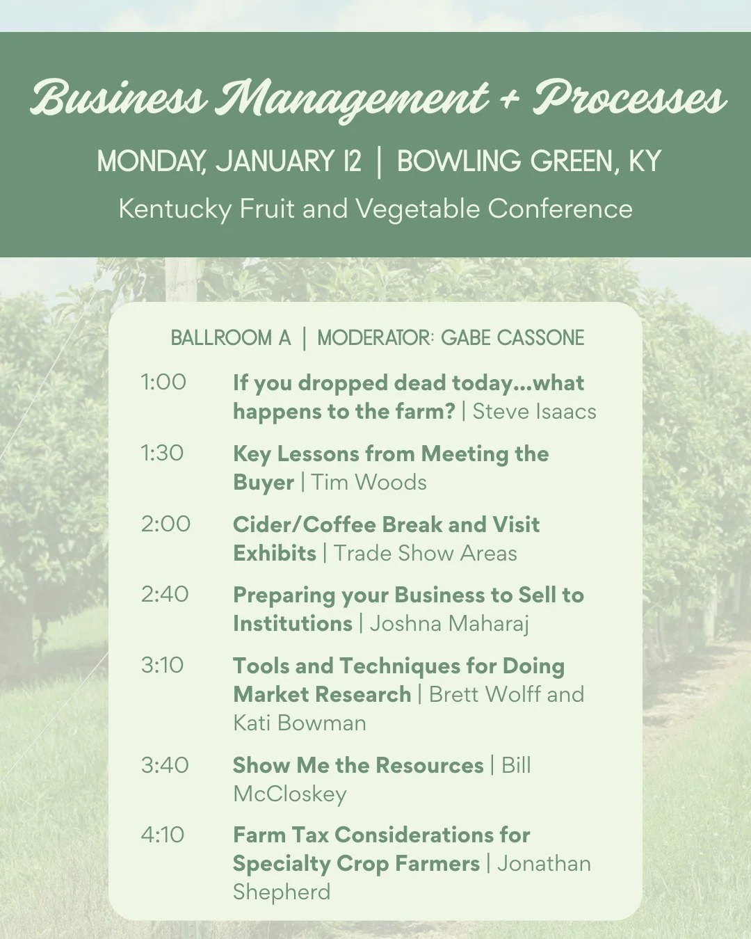 Check out the schedule for the Business Management &amp; Processes session being offered at the 2026 Kentucky Fruit and Vegetable Conference. There&rsquo;s sure to be lots of great advice and resources packed into this session, so you don&rsquo;t wan