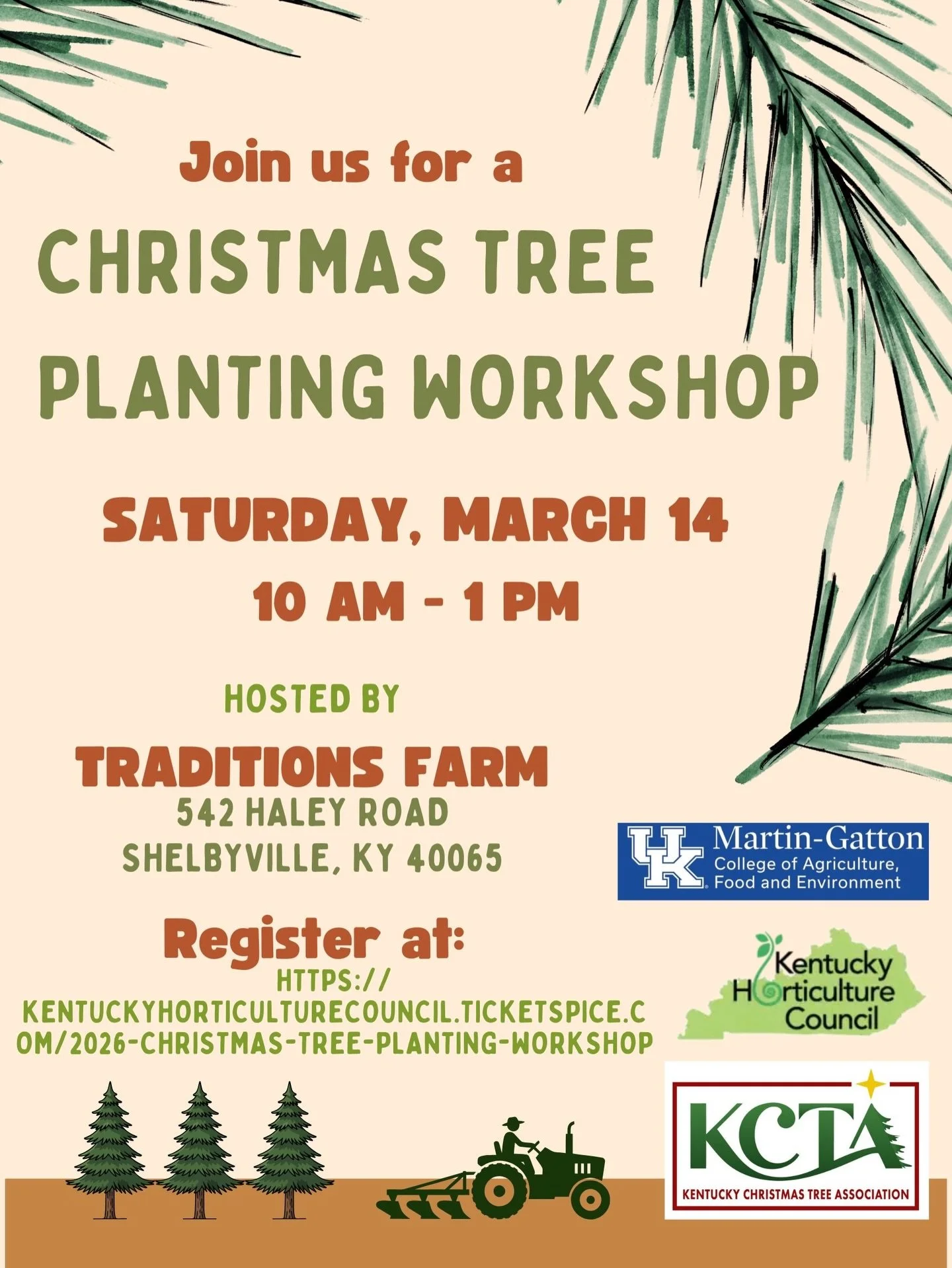 RAIN DATE! If you have already registered for the 2026 Christmas Tree Planting Workshop (originally set for this Saturday), please note that it will now take place on March 14th due to ground conditions. Questions? Reach out to us at bethany@kyhortco