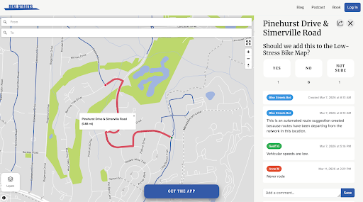 screenshot of a route connecting pinehurst and simerville