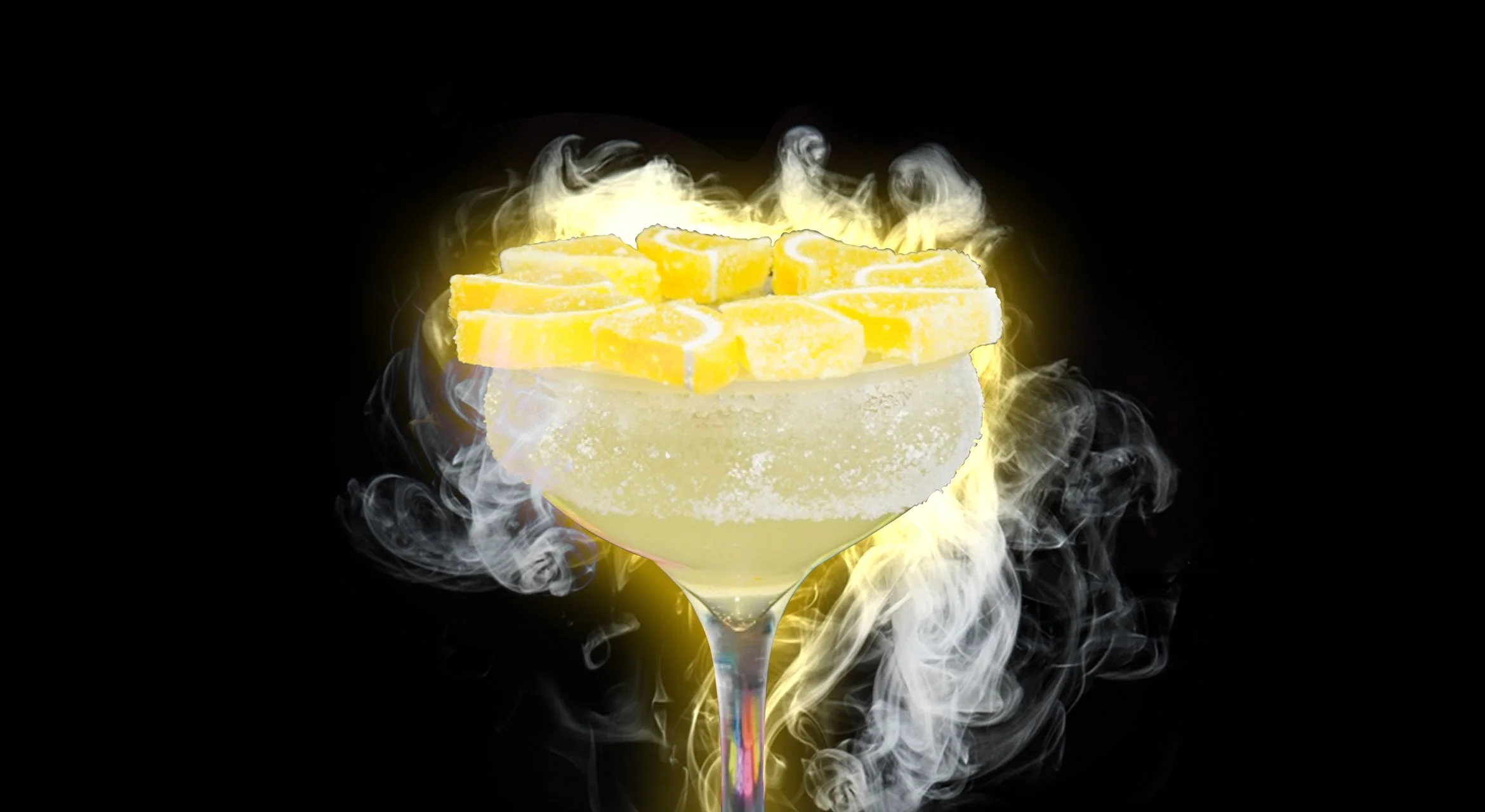 LEMONHEAD STRIP SQUEEZE - Deep Eddy Lemon Vodka, Simple Syrup, Triple Sec, Sweet and Sour Mix, and Sprite. Garnished with Lemon Gummy Candies and rimmed with Sugar.