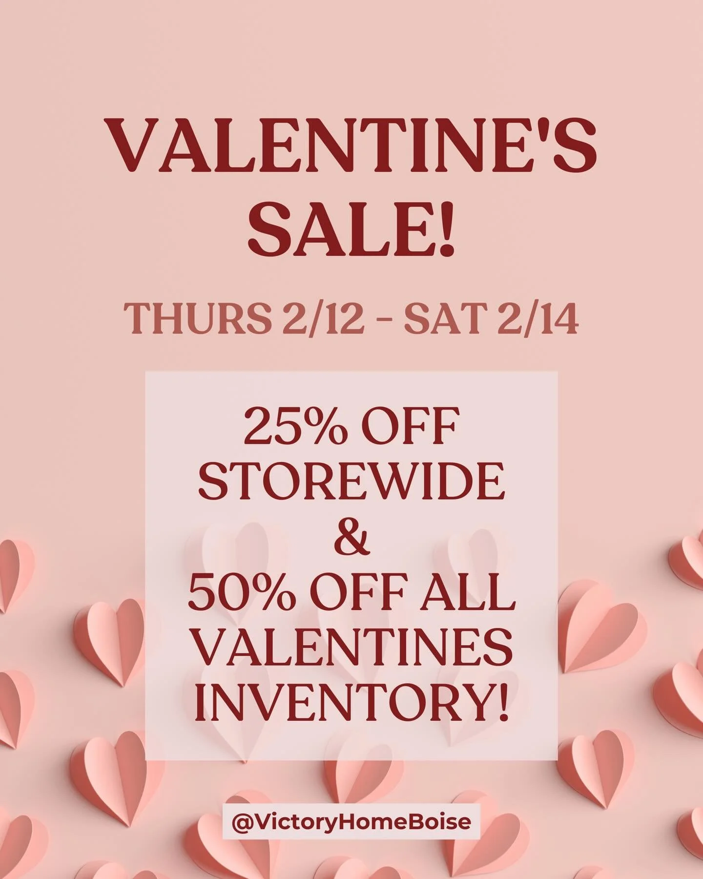 💕 VALENTINE&rsquo;S SALE 💕
Thurs 2/12 - Sat 2/14

✨ 25% off STOREWIDE
💝 50% off all Valentine&rsquo;s inventory

Don&rsquo;t miss out on these sweet deals! Tag someone who needs to see this 👇

#ValentinesSale #ValentinesDay #ShopLocal #Sale #Limi