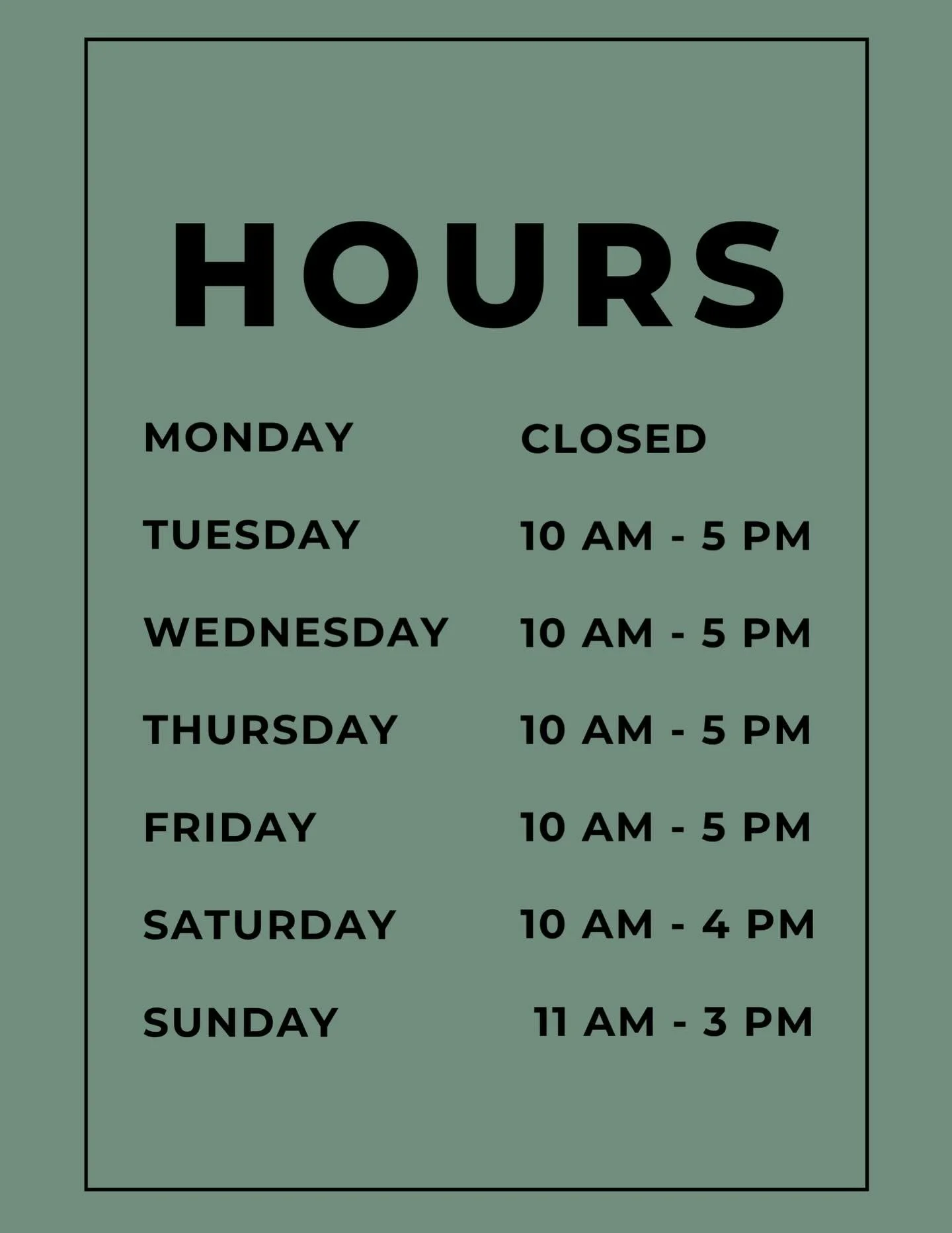 Updated store hours! Now open Sundays! And we extended our hours to 4pm on Saturdays. 💃