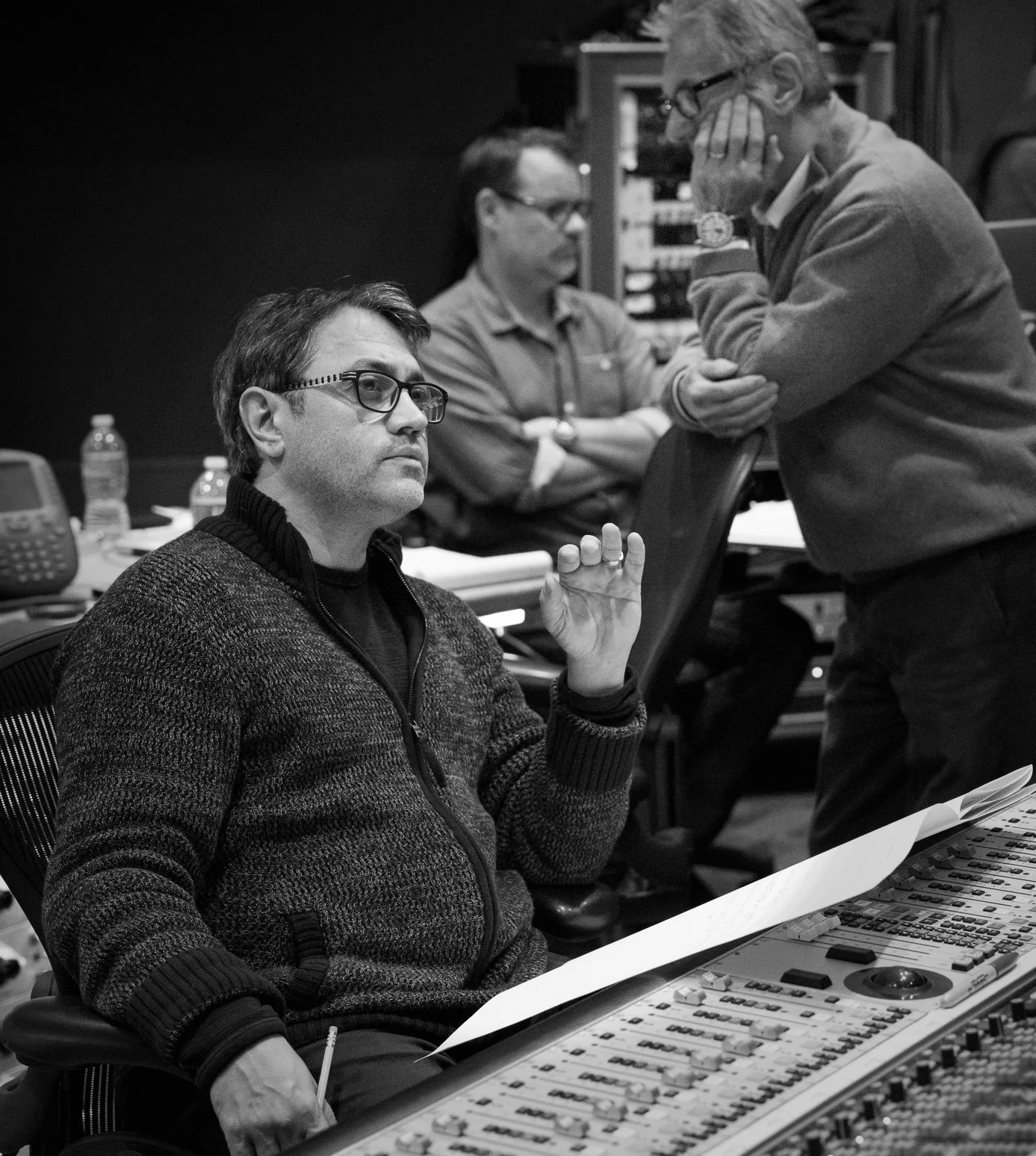Rob Shirakbari at mixing desk in Capitol Studios