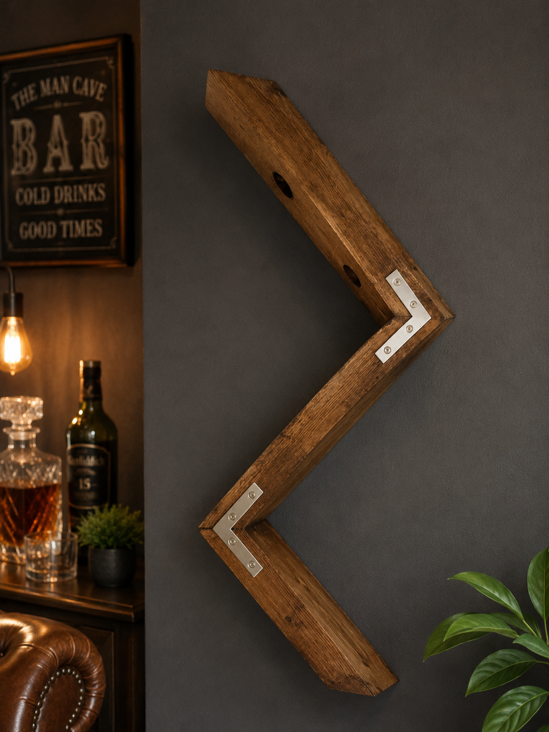 Rustic Wall Mounted Wine Rack: Holds Six Bottles