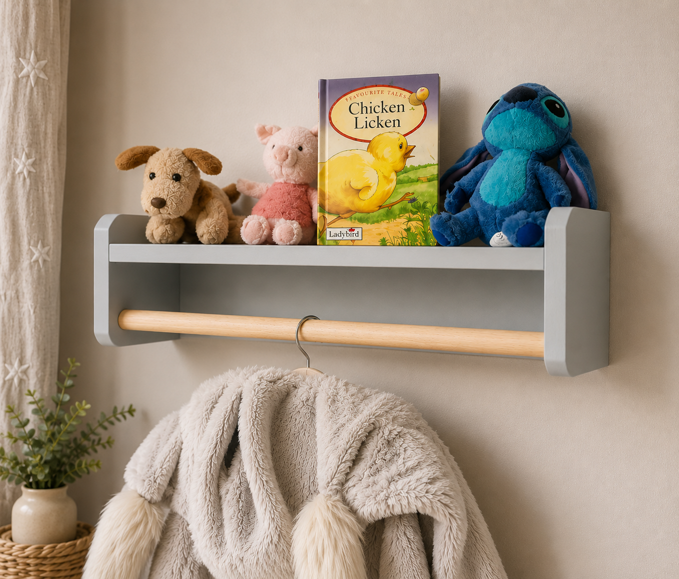 Personalised Wooden Nursery Shelf with Hanging Rail