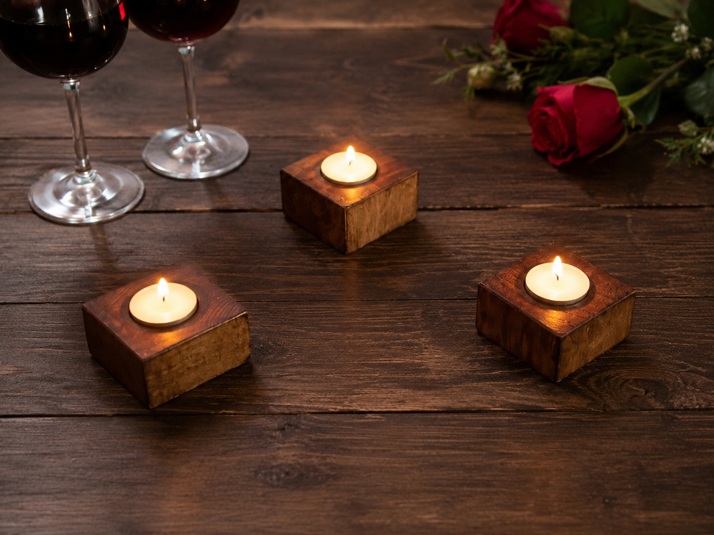Rustic handmade wooden tealight holder set of 3