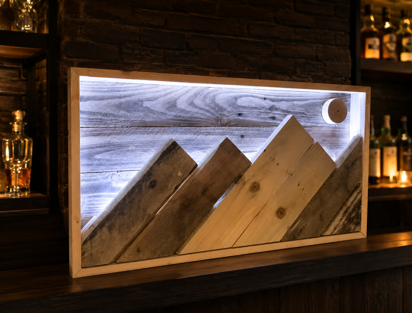 Rustic handmade wooden mountain wall art