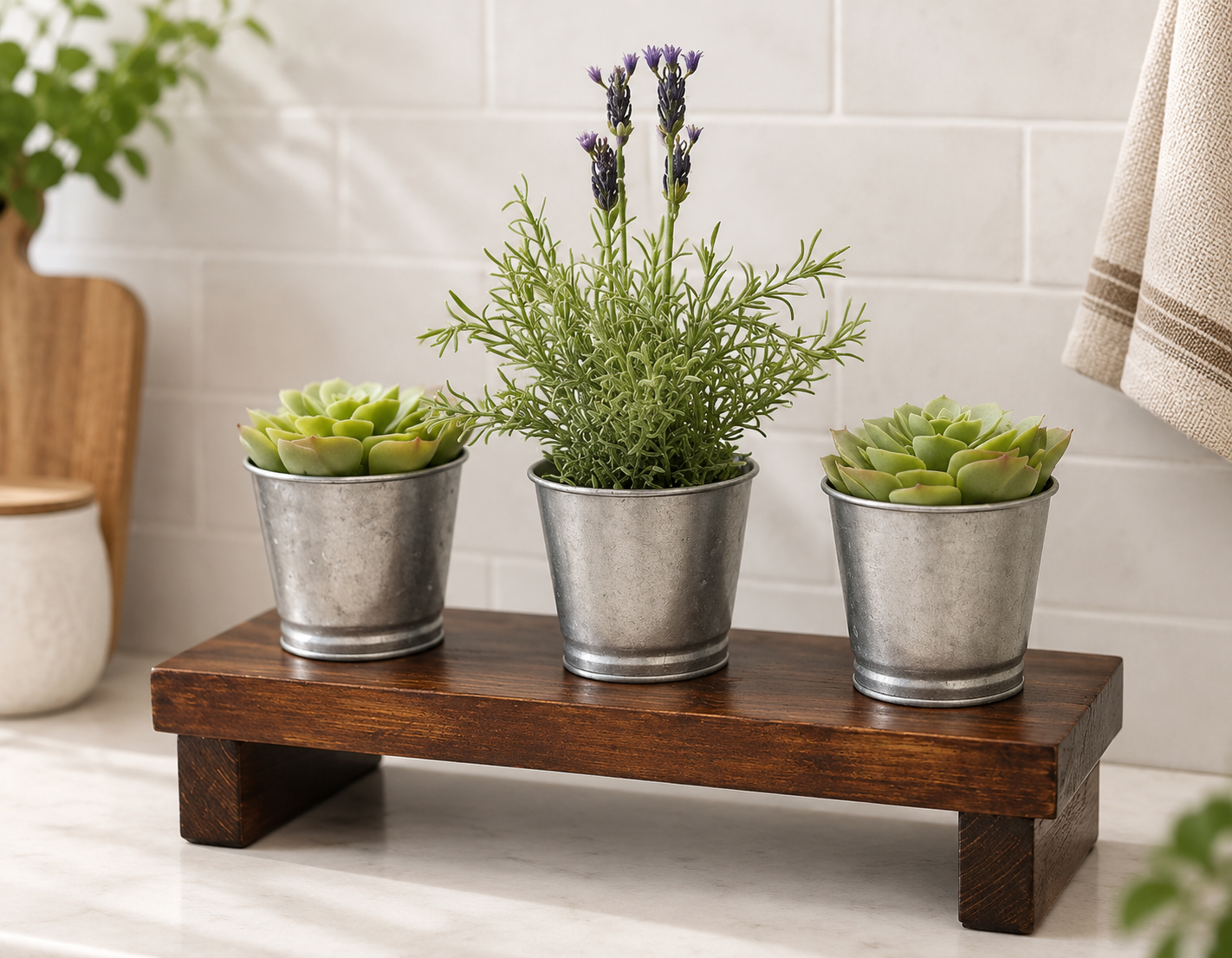 Handmade countertop shelf for kitchen storage and display
