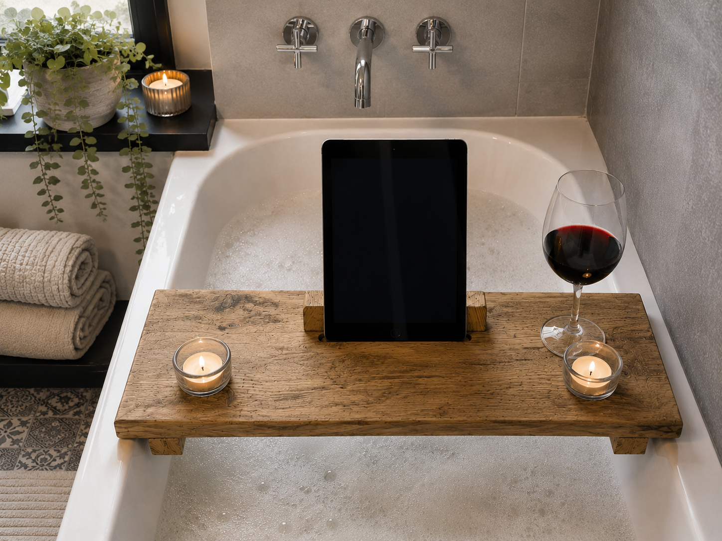 Rustic Bath Caddy Bath Bridge | Handmade Wooden Bath Tray
