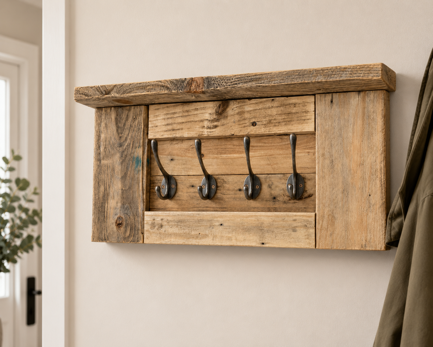 Rustic Coat Hanger with Shelf | Handmade Wooden Coat Rack