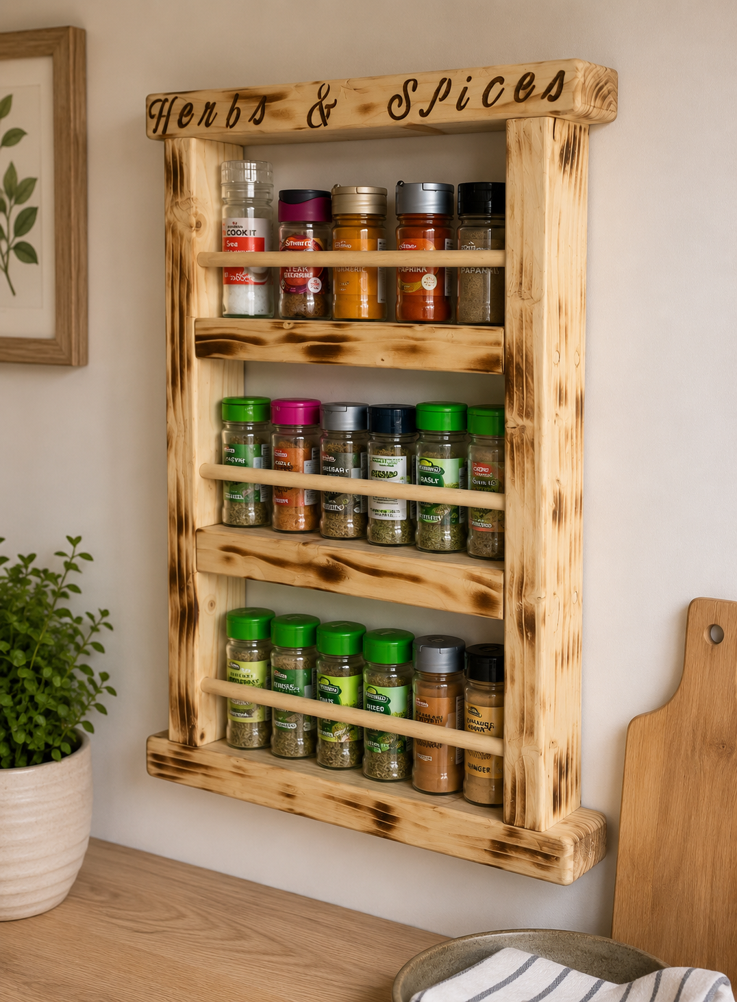 Handmade Rustic Wooden Spice Rack