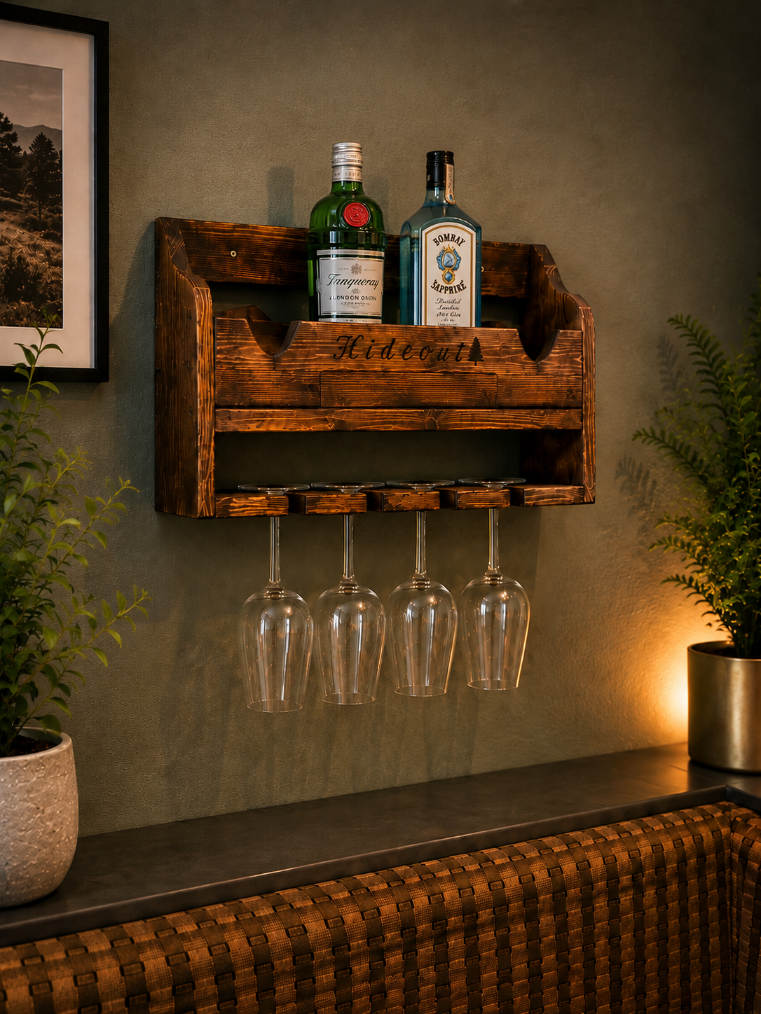 Rustic Wall Mounted Gin & Glass Rack