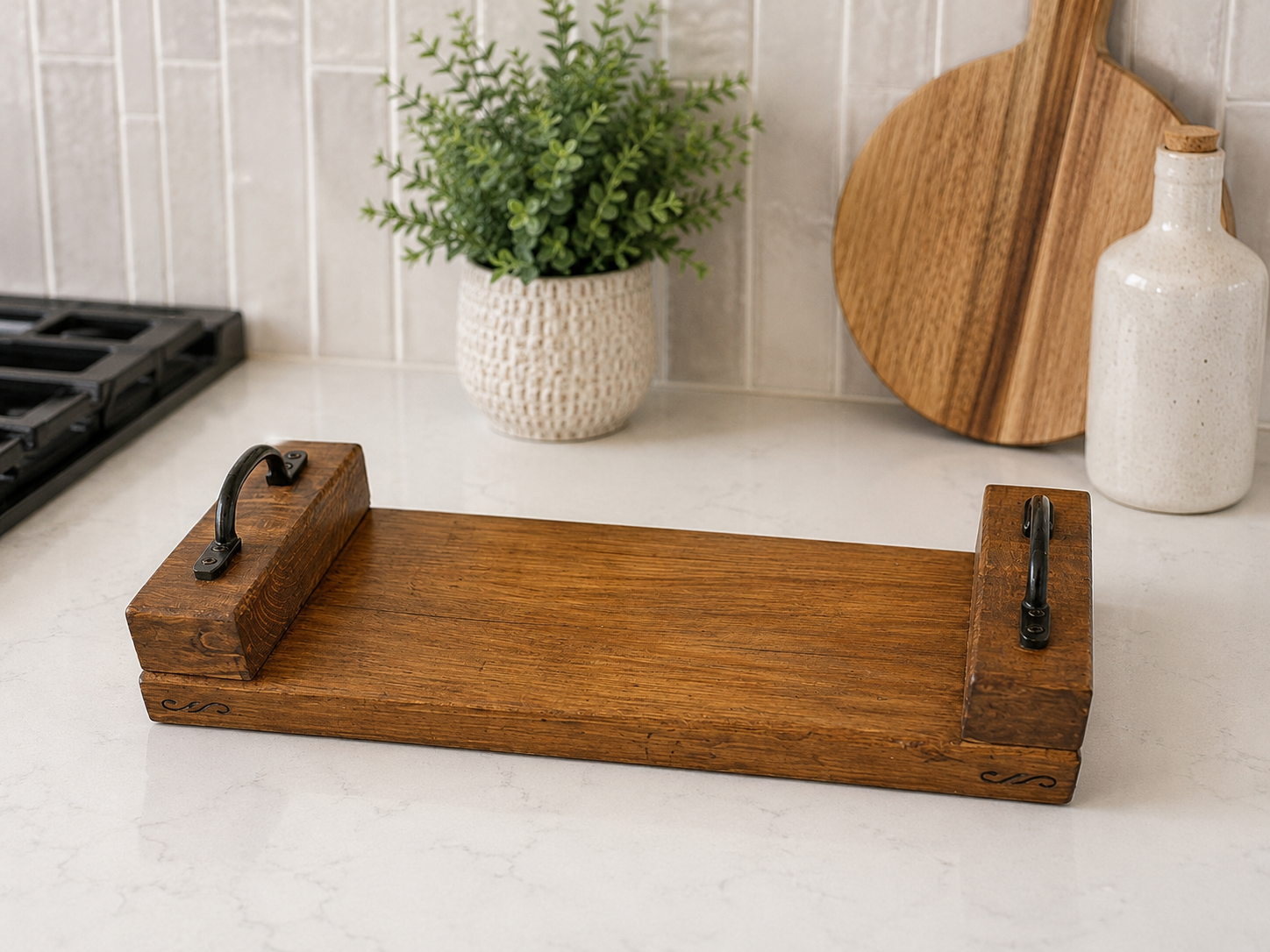 Rustic wooden serving board showing natural timber detail
