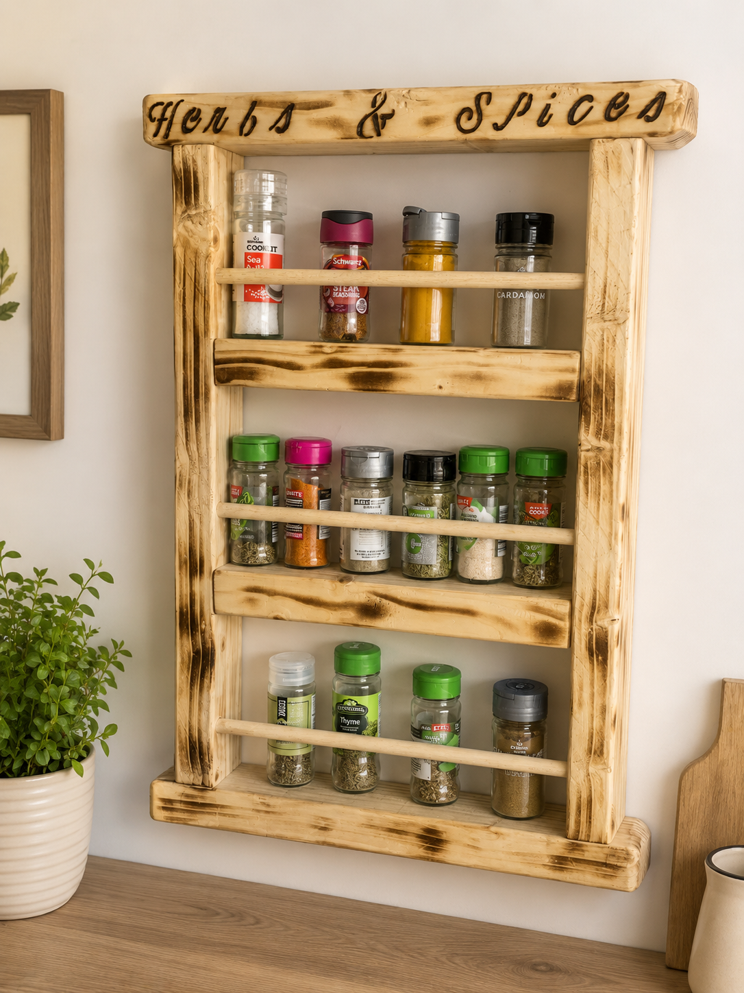 Handmade Rustic Wooden Spice Rack