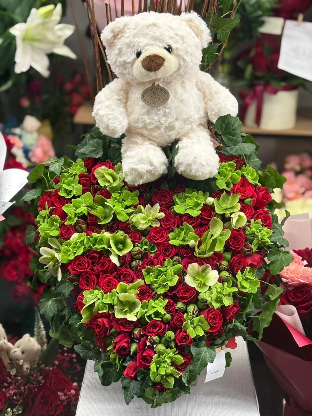 Charming Valentine's Heart Bouquet with Teddy